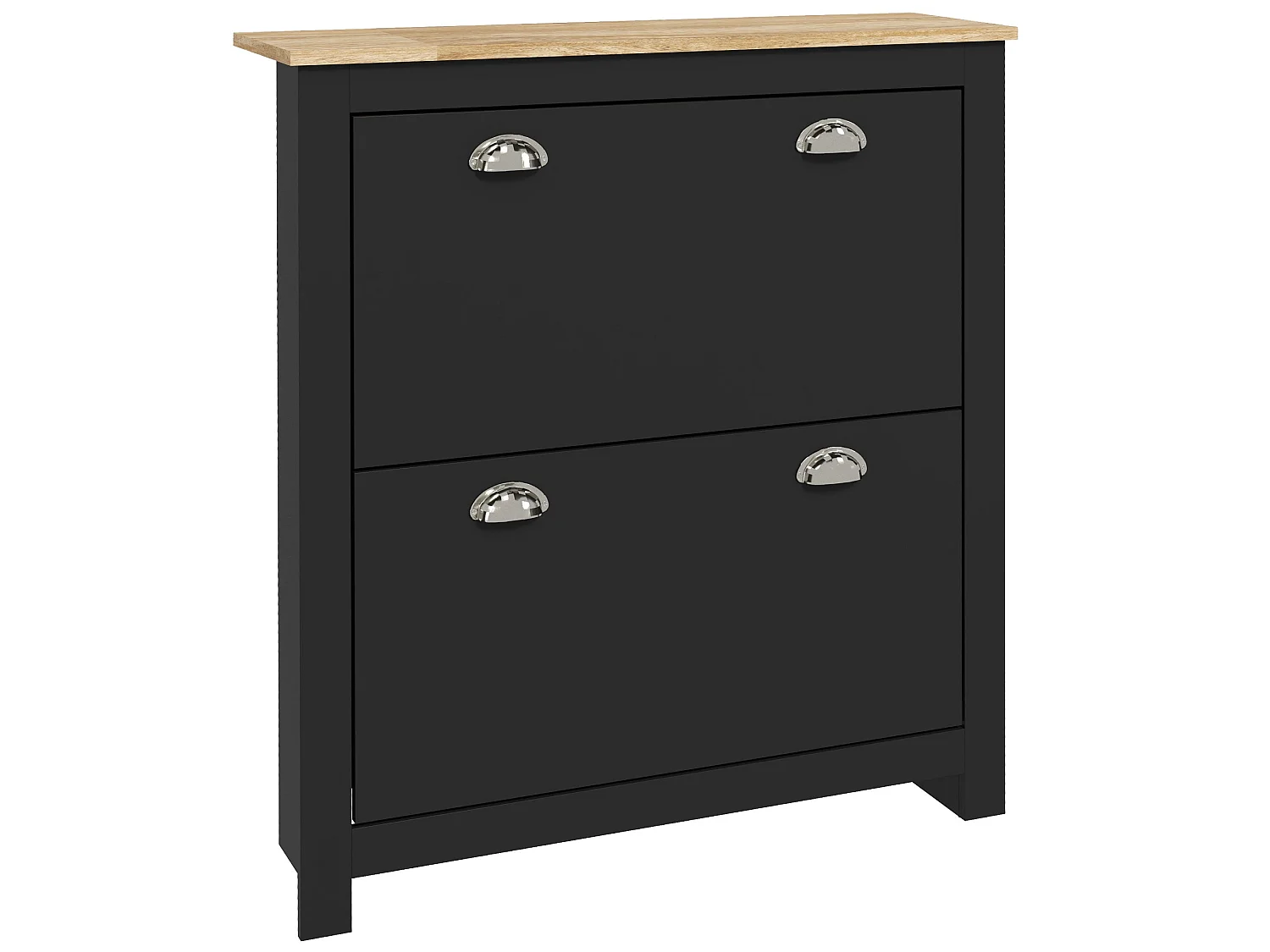 Resuka Black Slim Shoe Cabinet 2 Flip Drawers Fits 6–12 Pairs