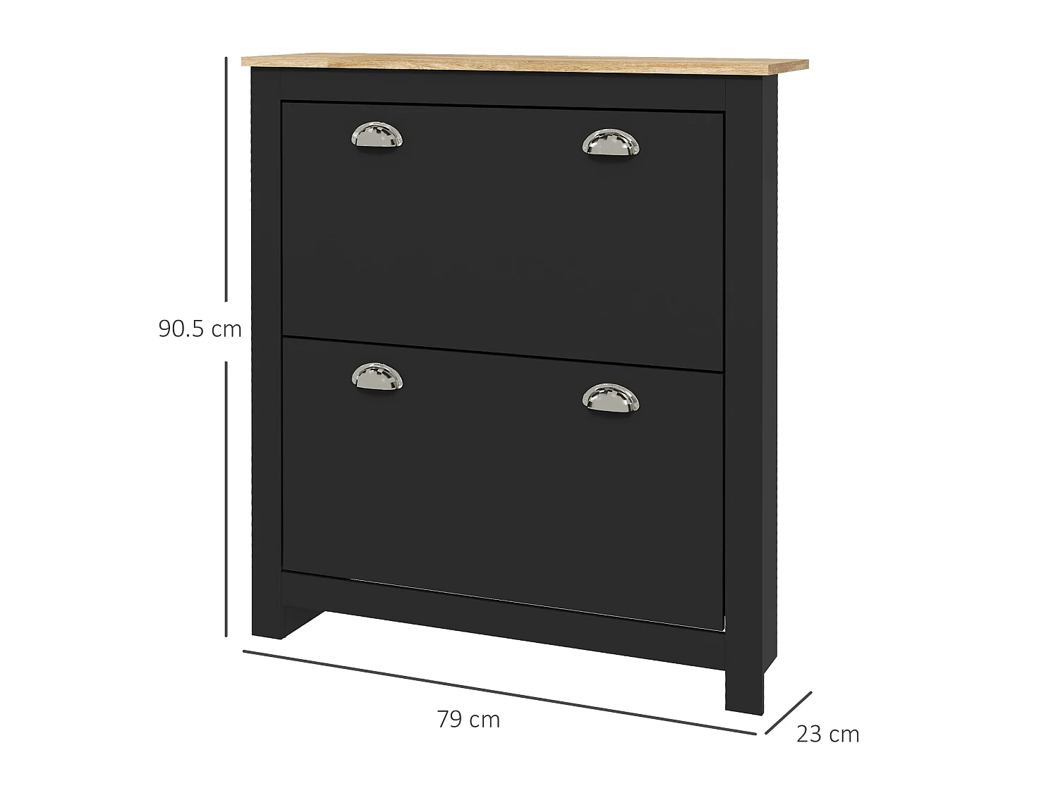 Resuka Black Slim Shoe Cabinet 2 Flip Drawers Fits 6–12 Pairs