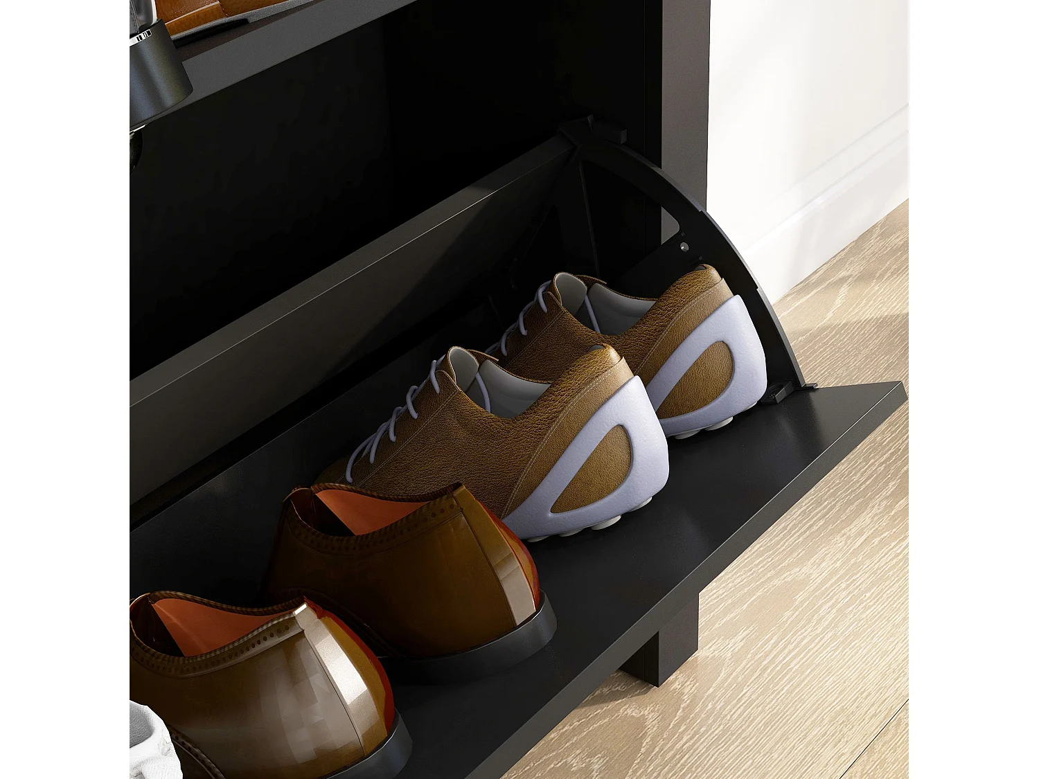 Resuka Black Slim Shoe Cabinet 2 Flip Drawers Fits 6–12 Pairs