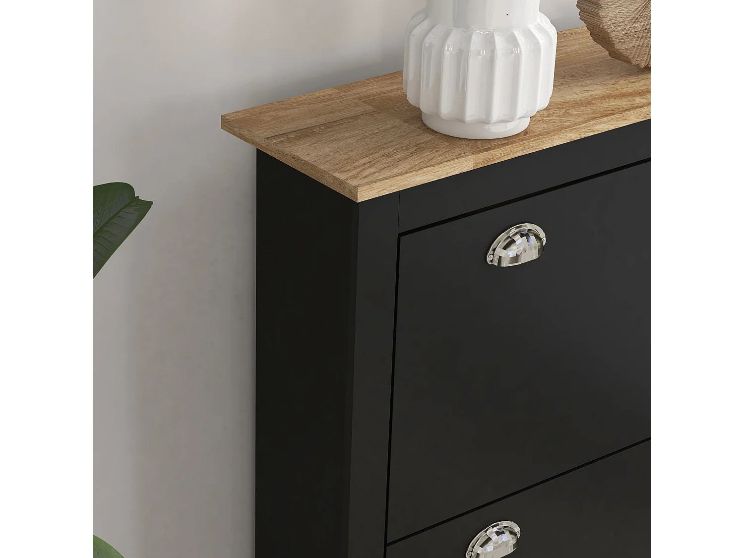 Resuka Black Slim Shoe Cabinet 2 Flip Drawers Fits 6–12 Pairs