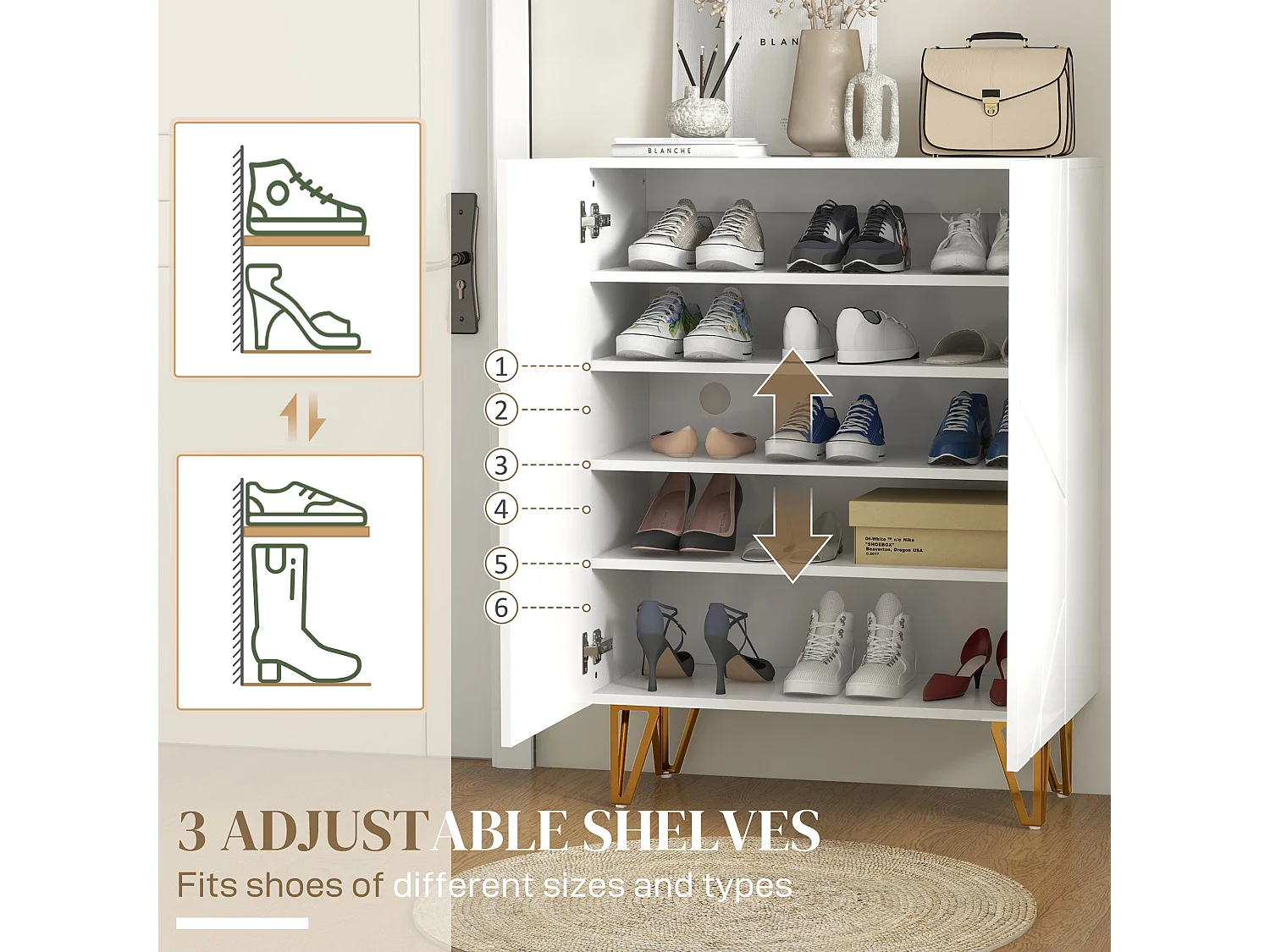 Monola Slim High Gloss White Shoe Cabinet Modern Geometric Design for 15–20 Pairs