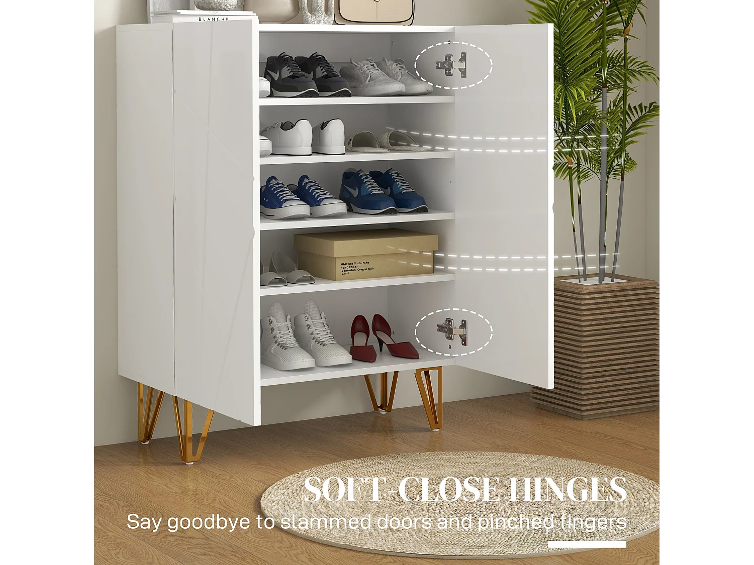 Monola Slim High Gloss White Shoe Cabinet Modern Geometric Design for 15–20 Pairs