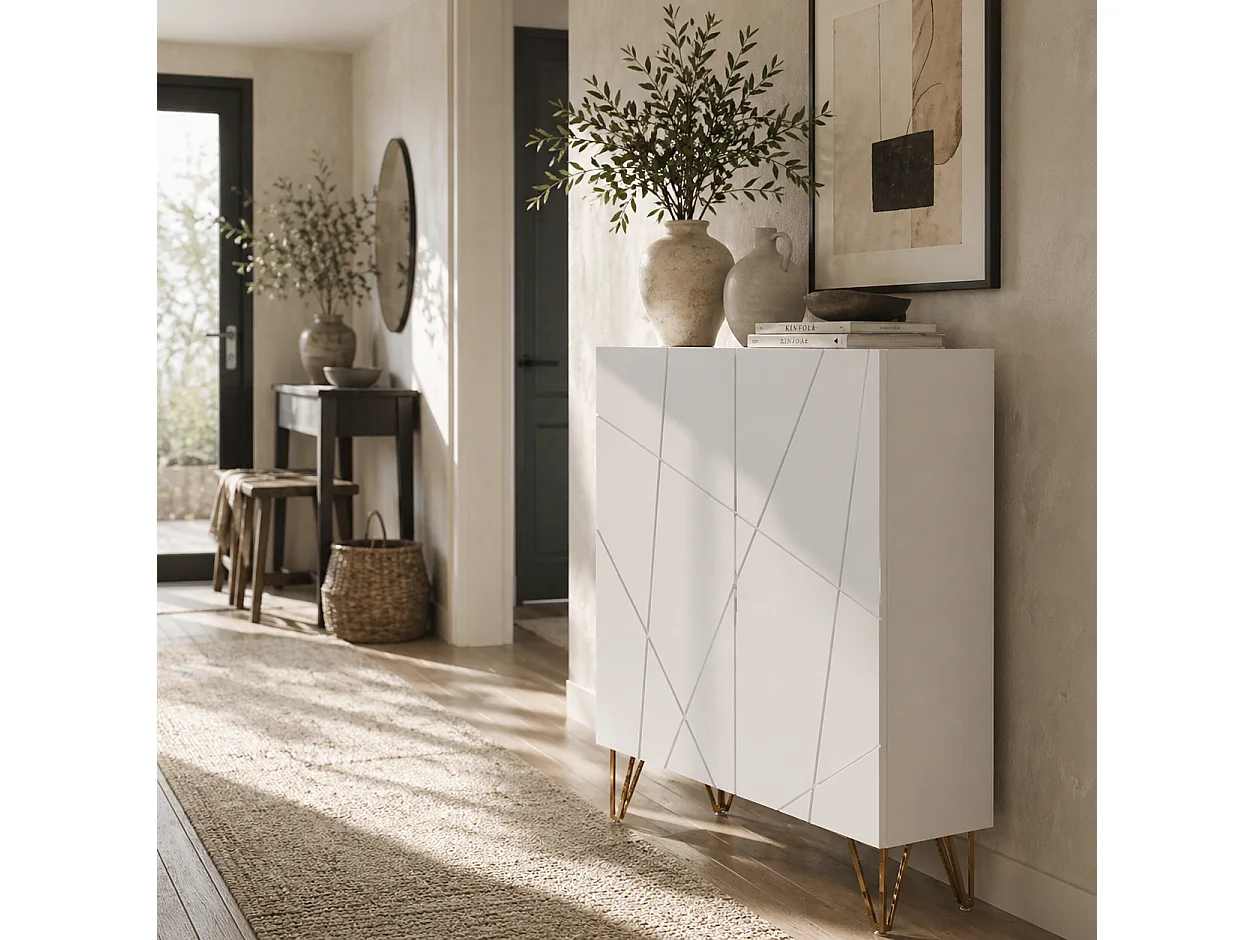 Monola Slim High Gloss White Shoe Cabinet Modern Geometric Design for 15–20 Pairs