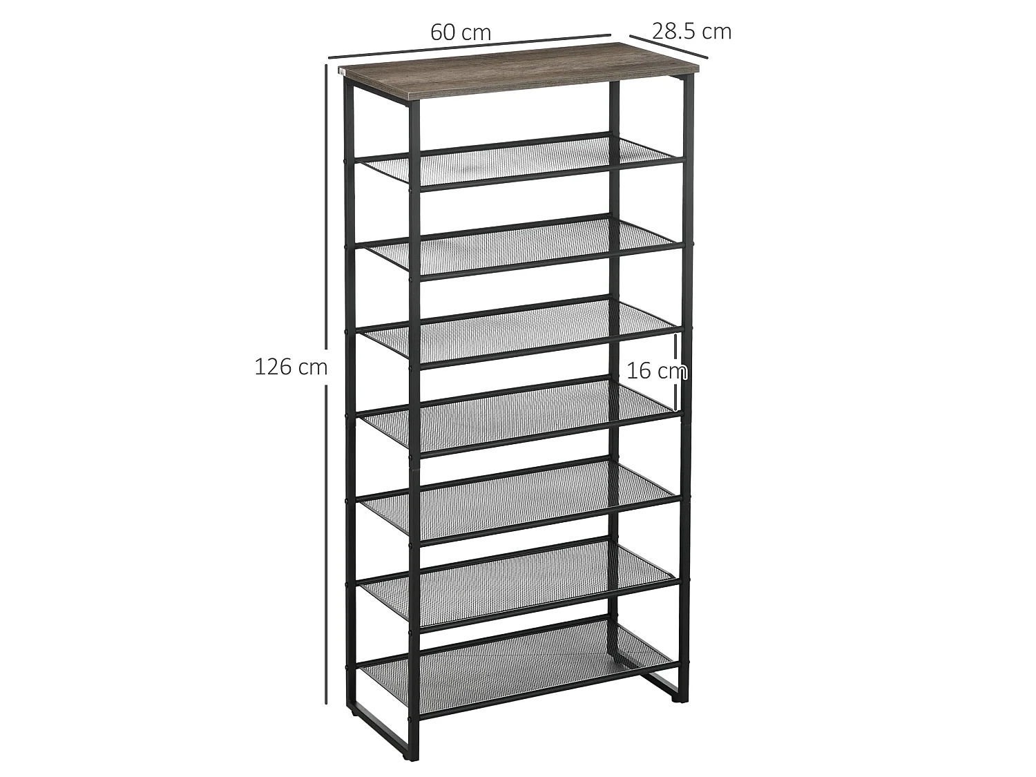Malo 8 Tier Metal Shoe Rack with Mesh Shelves Grey Top Space Saving