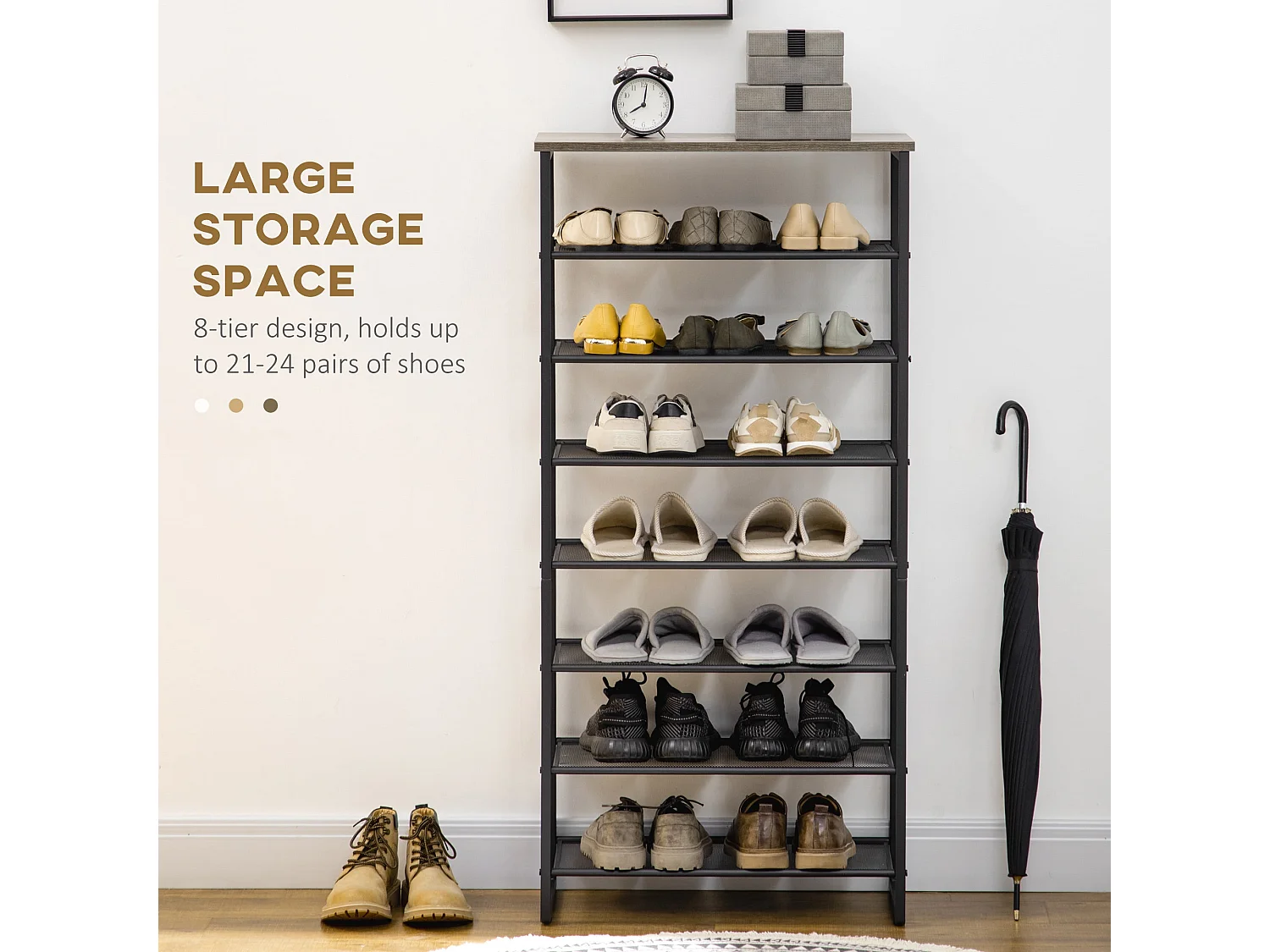Malo 8 Tier Metal Shoe Rack with Mesh Shelves Grey Top Space Saving