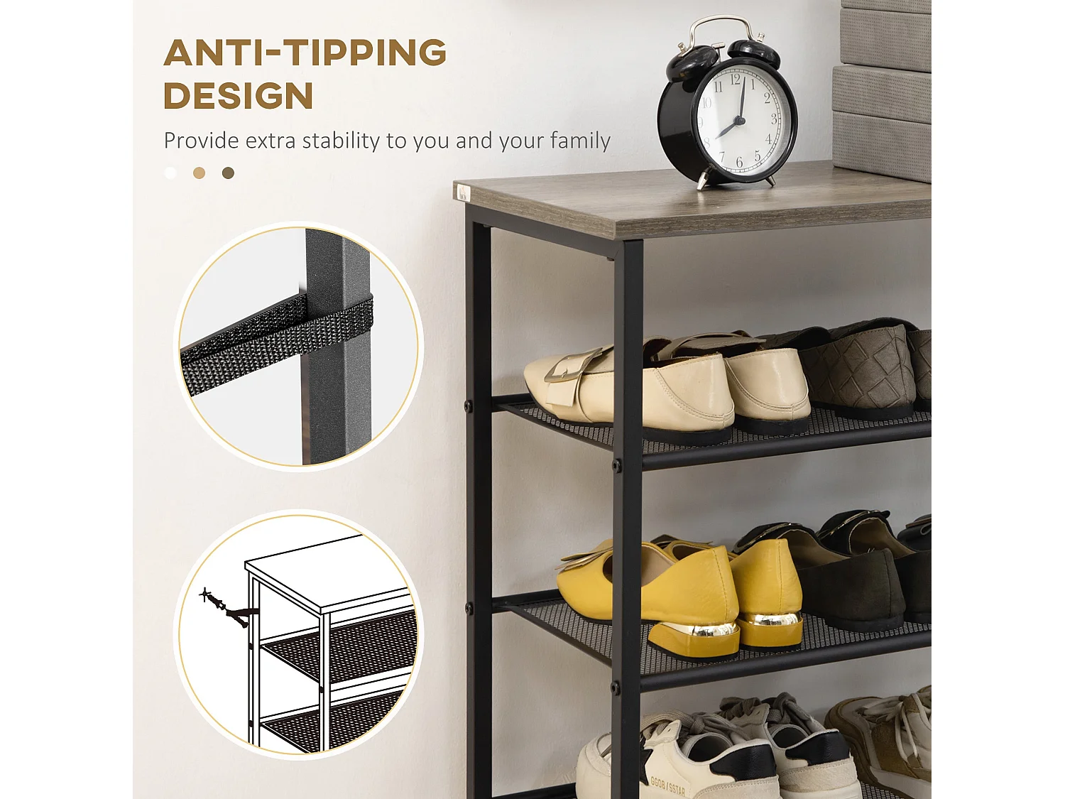 Malo 8 Tier Metal Shoe Rack with Mesh Shelves Grey Top Space Saving