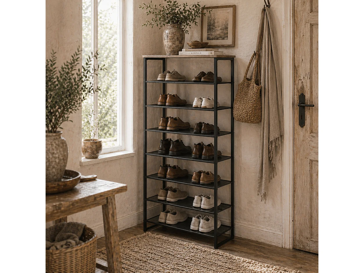 Malo 8 Tier Metal Shoe Rack with Mesh Shelves Grey Top Space Saving