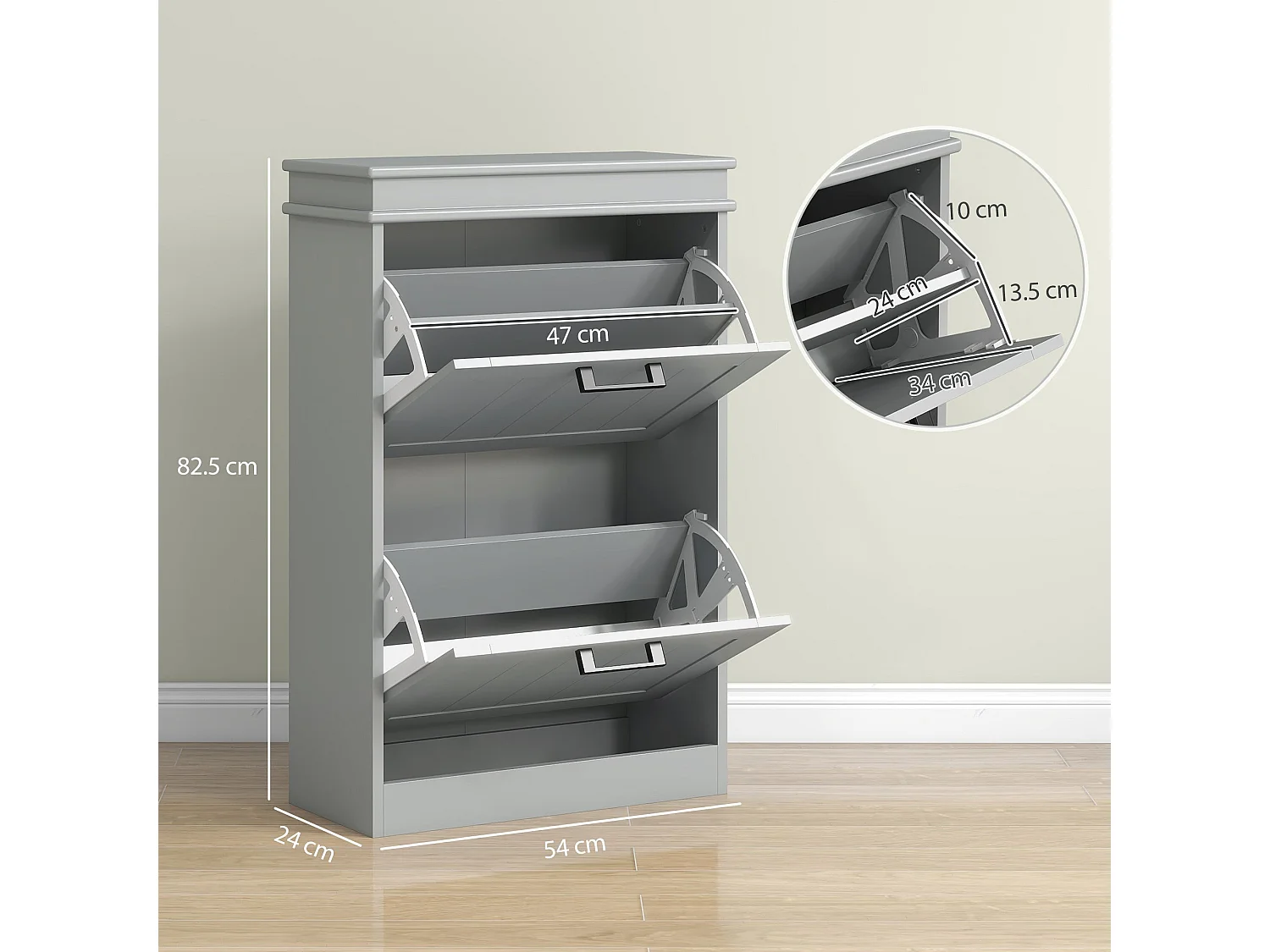 Falifa Grey 2 Drawer Shoe Cabinet Compact MDF Storage for Up to 10 Pairs