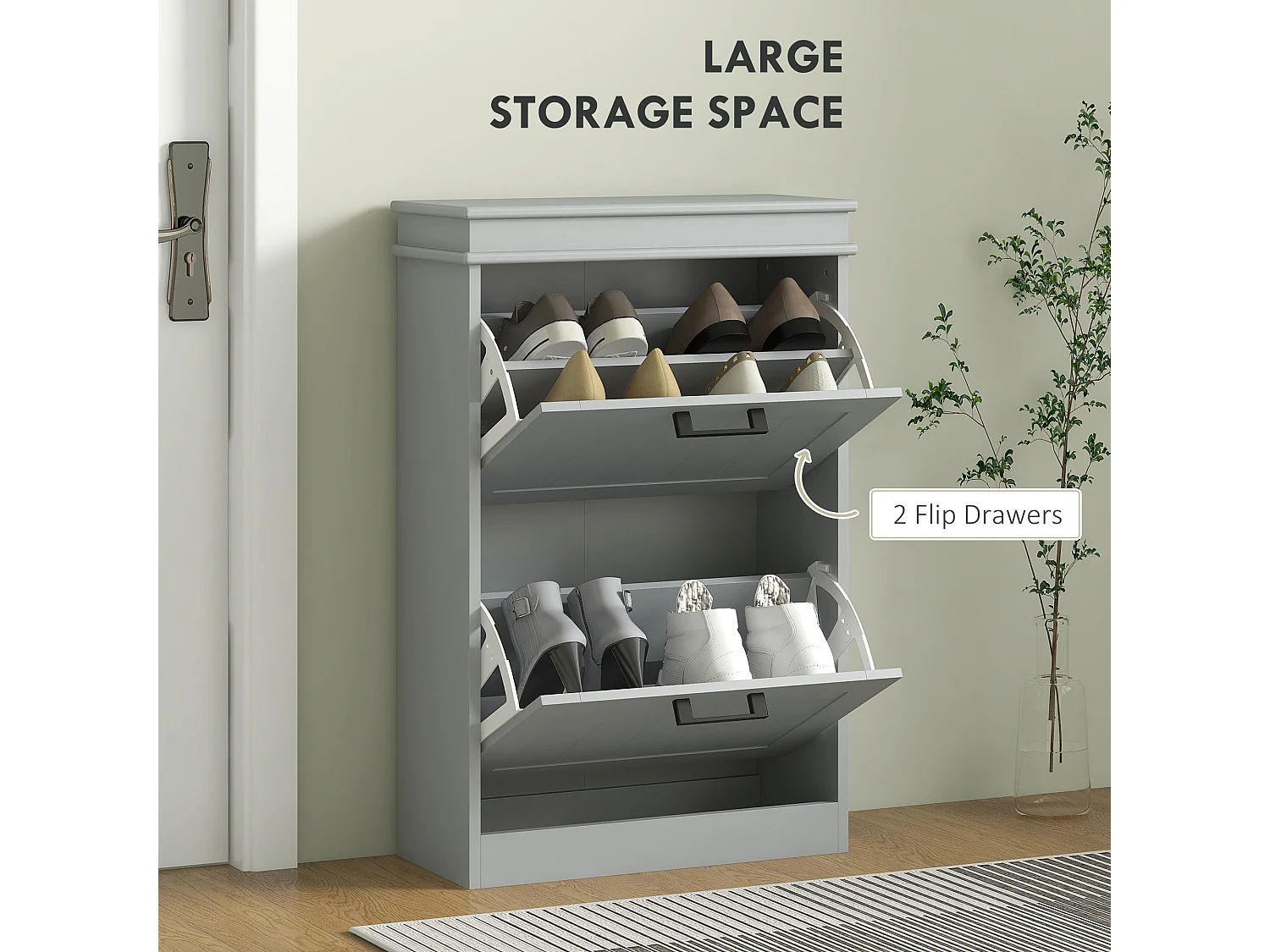 Falifa Grey 2 Drawer Shoe Cabinet Compact MDF Storage for Up to 10 Pairs