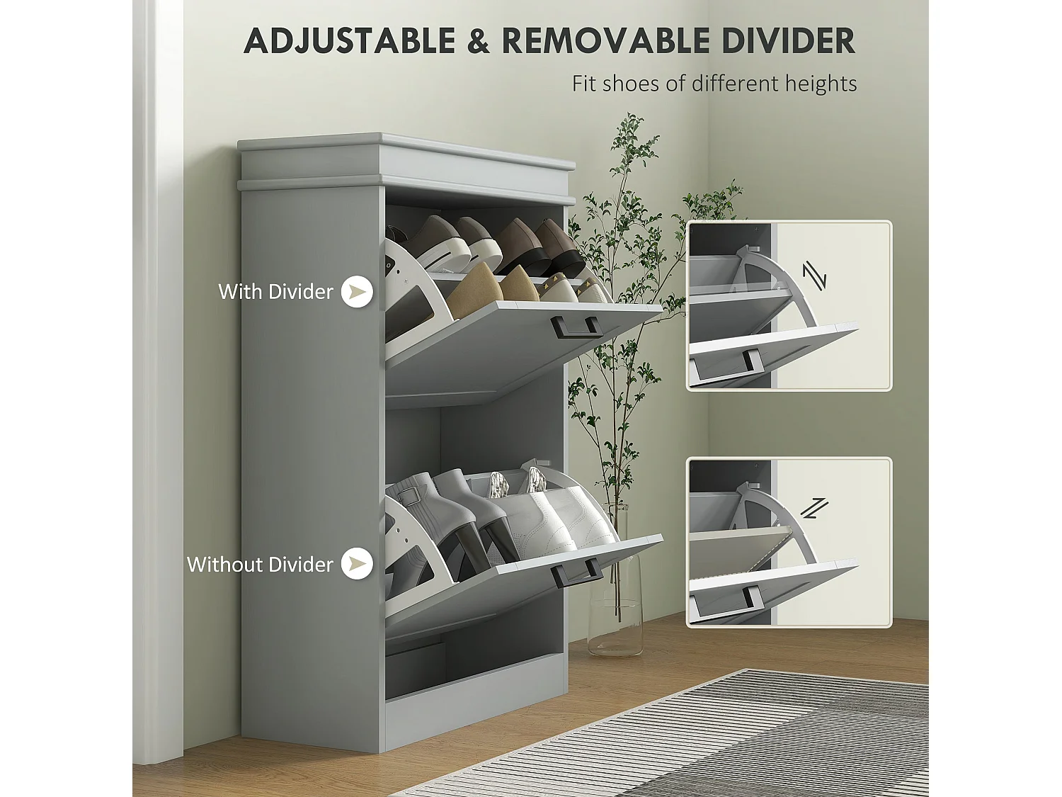 Falifa Grey 2 Drawer Shoe Cabinet Compact MDF Storage for Up to 10 Pairs