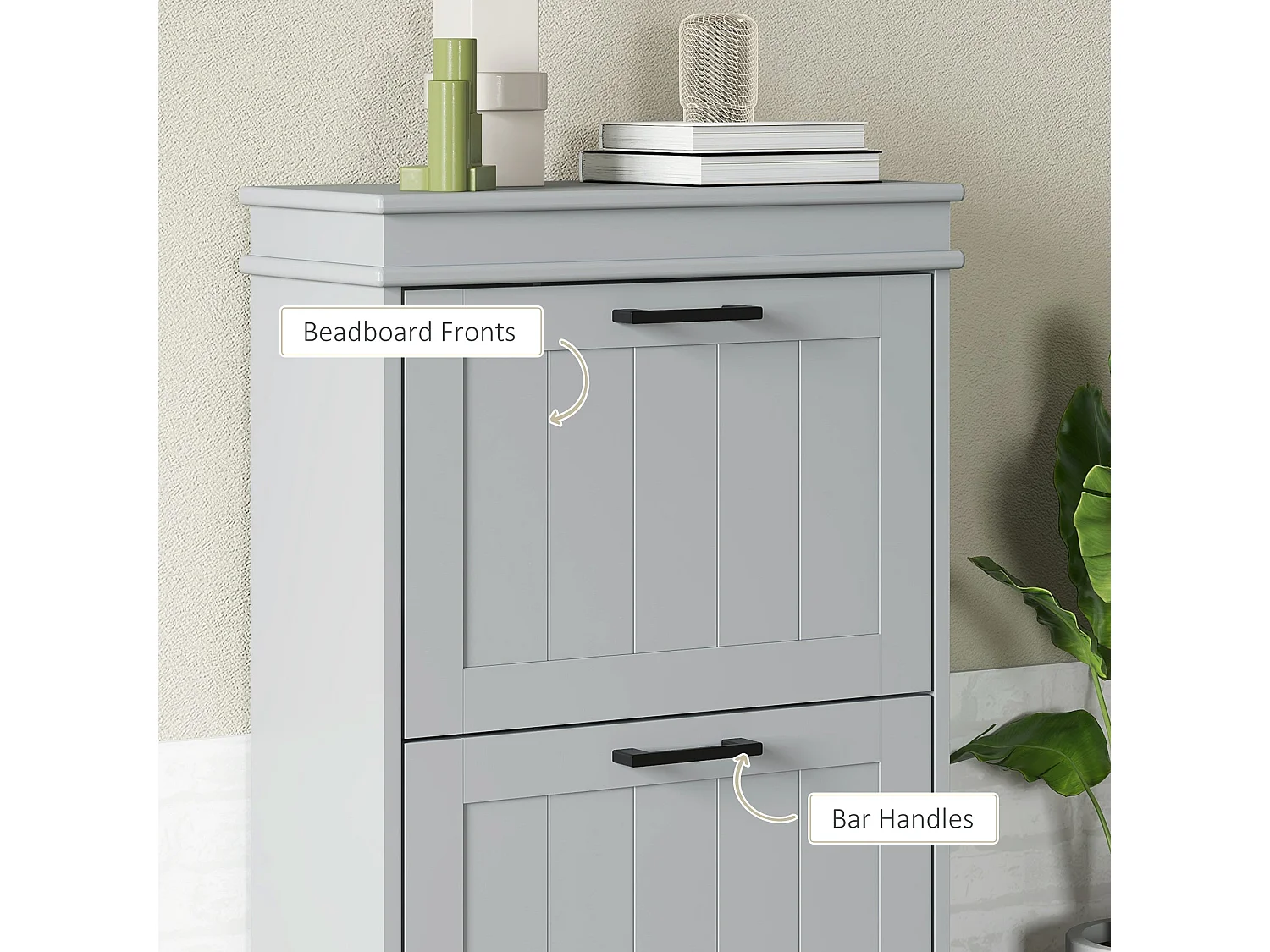 Falifa Grey 2 Drawer Shoe Cabinet Compact MDF Storage for Up to 10 Pairs