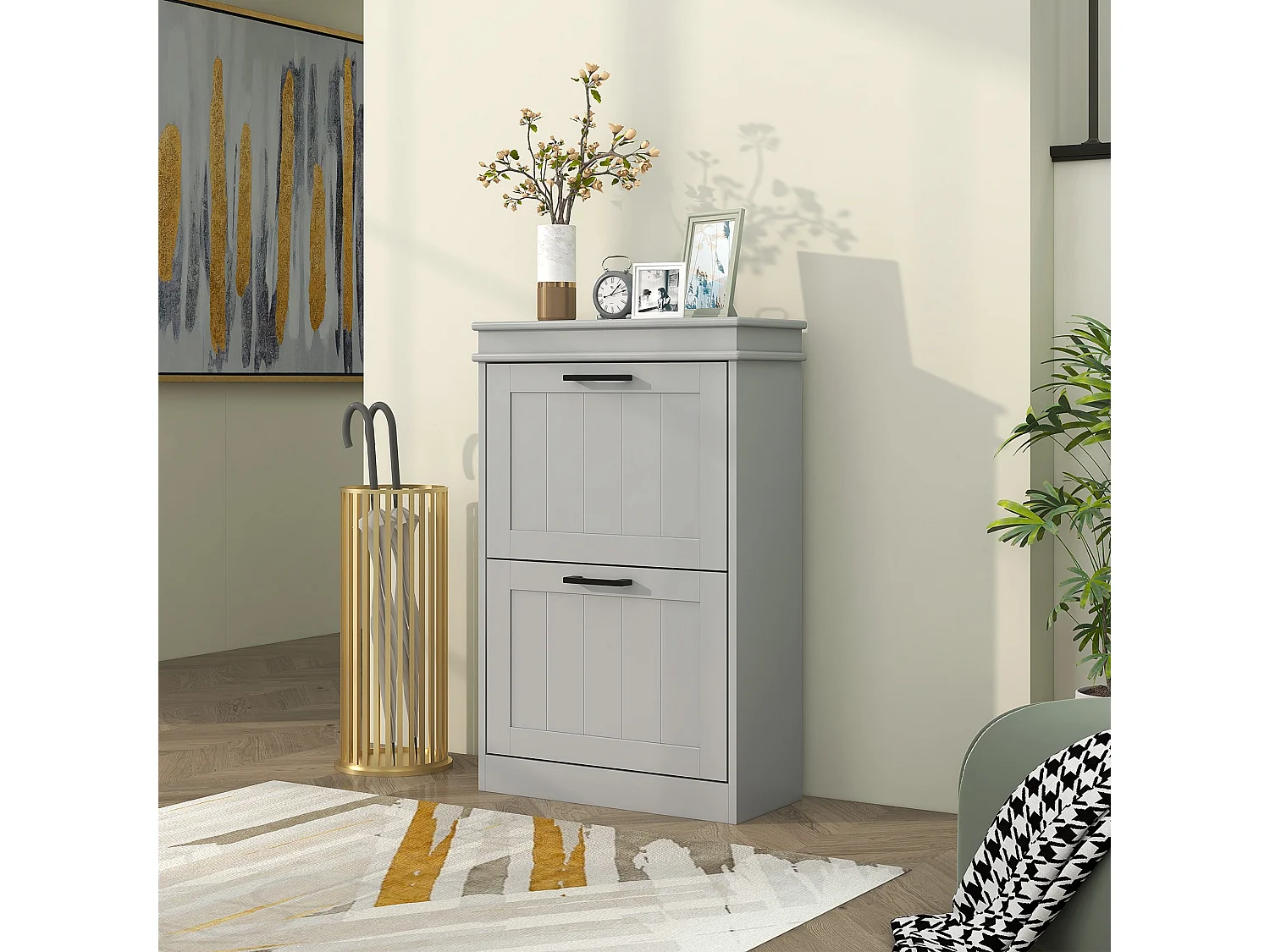 Falifa Grey 2 Drawer Shoe Cabinet Compact MDF Storage for Up to 10 Pairs