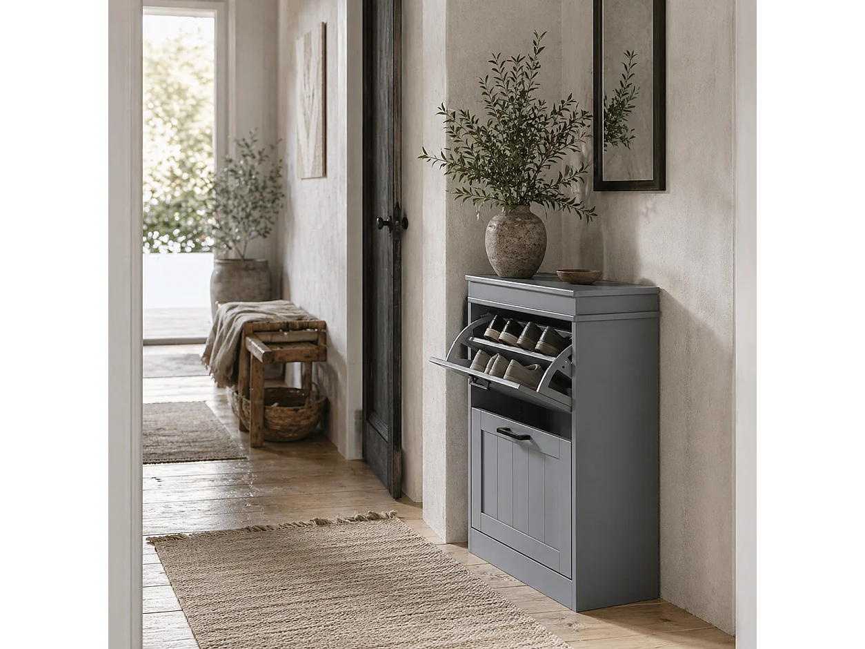 Falifa Grey 2 Drawer Shoe Cabinet Compact MDF Storage for Up to 10 Pairs
