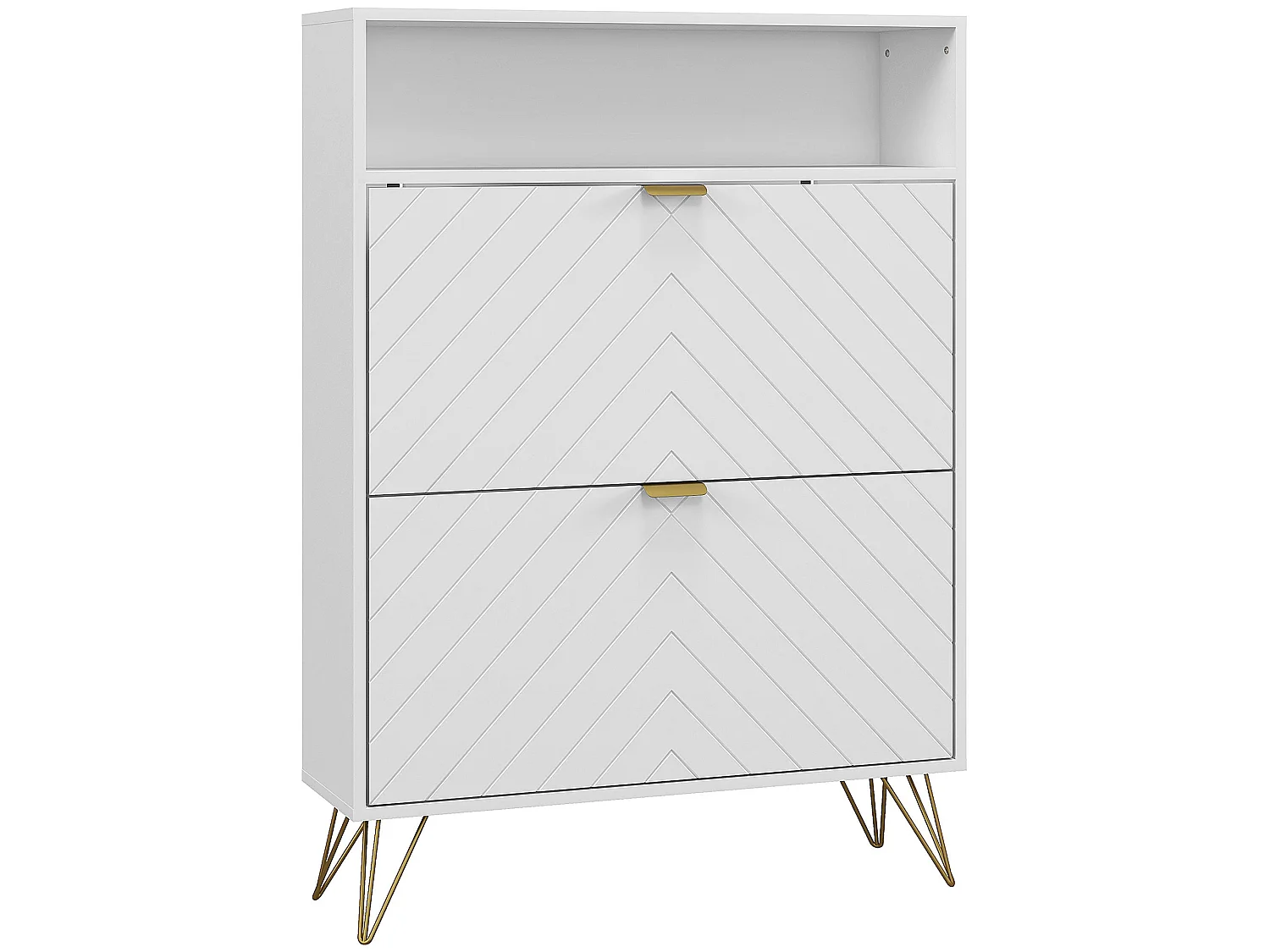 Notafa White Chevron Shoe Cabinet with Gold Accents Holds up to 12 Pairs