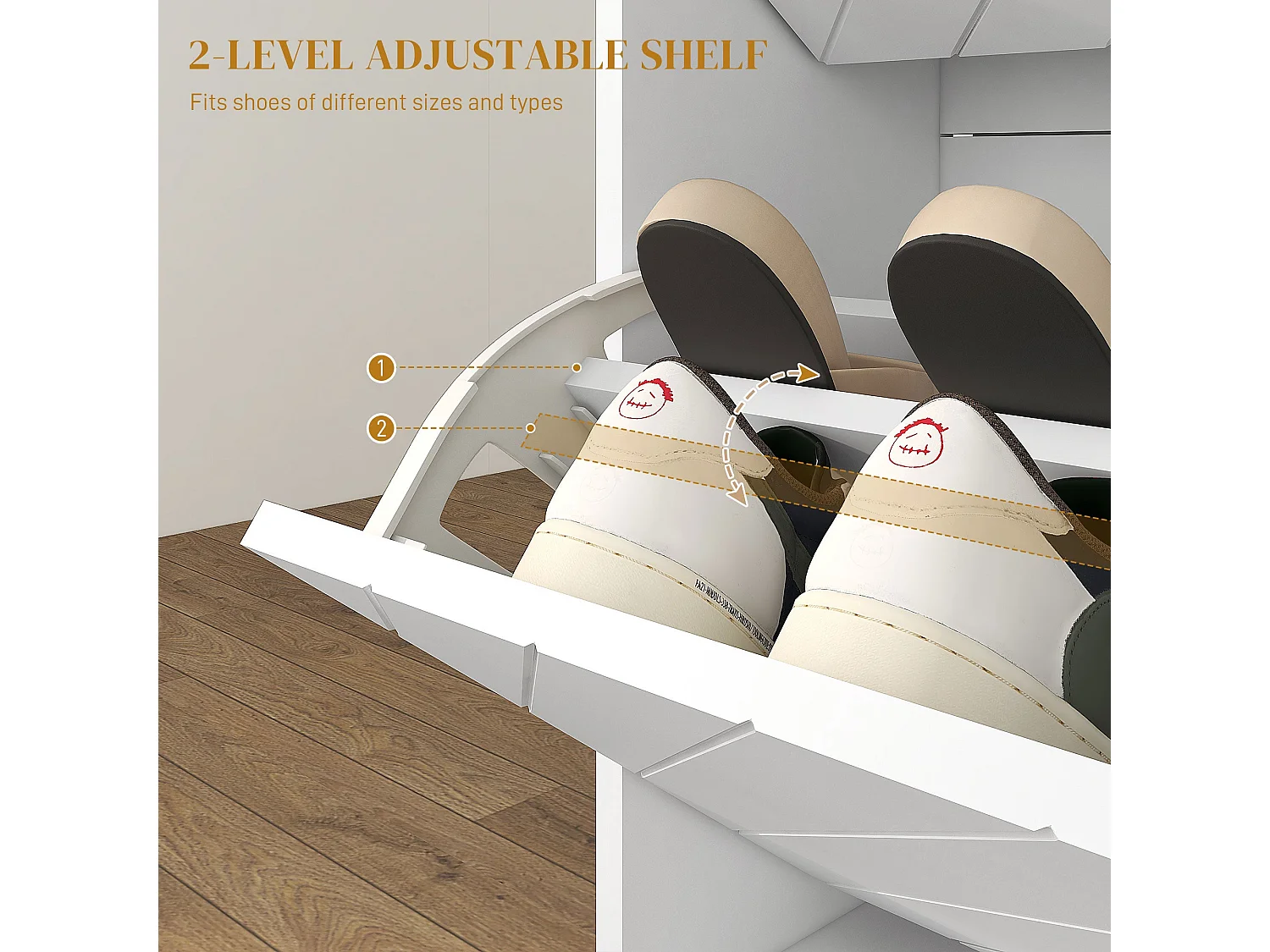 Notafa White Chevron Shoe Cabinet with Gold Accents Holds up to 12 Pairs