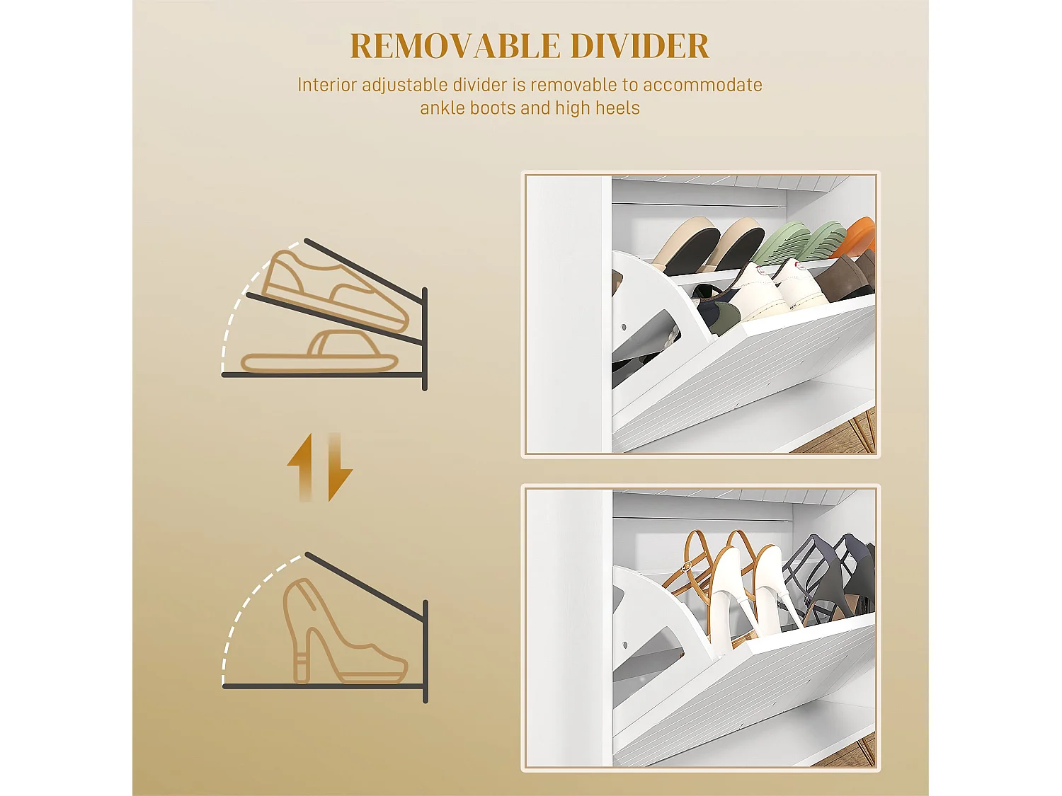 Notafa White Chevron Shoe Cabinet with Gold Accents Holds up to 12 Pairs