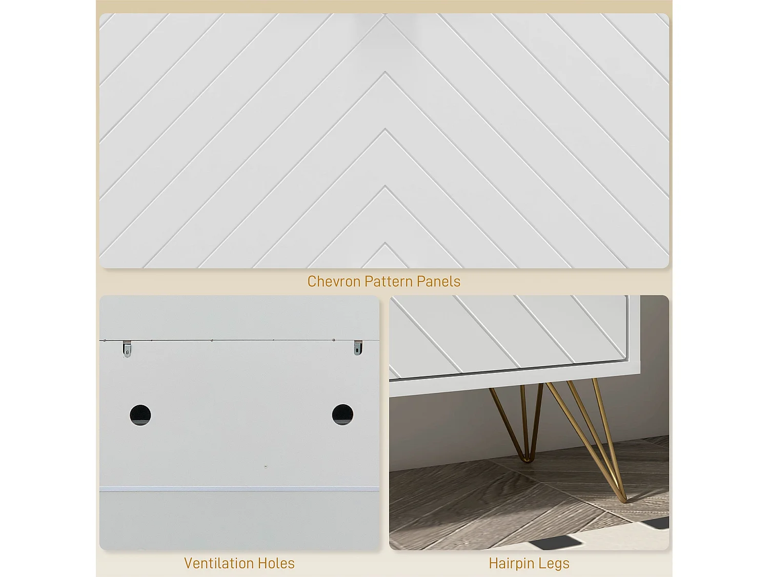 Notafa White Chevron Shoe Cabinet with Gold Accents Holds up to 12 Pairs