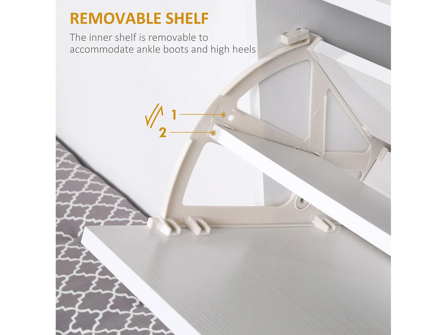 Kero Vemo Slim White Shoe Cabinet with 3 Flip Drawers and Top Shelf