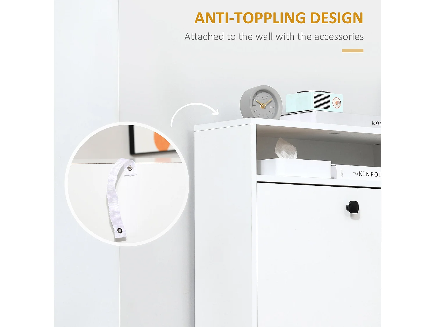Kero Vemo Slim White Shoe Cabinet with 3 Flip Drawers and Top Shelf