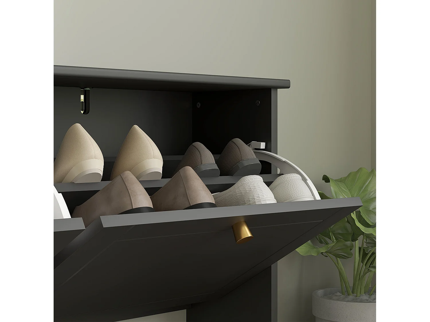 Serodo Black Slim Shoe Cabinet with 4 Flip Drawers Stores up to 16 Pairs