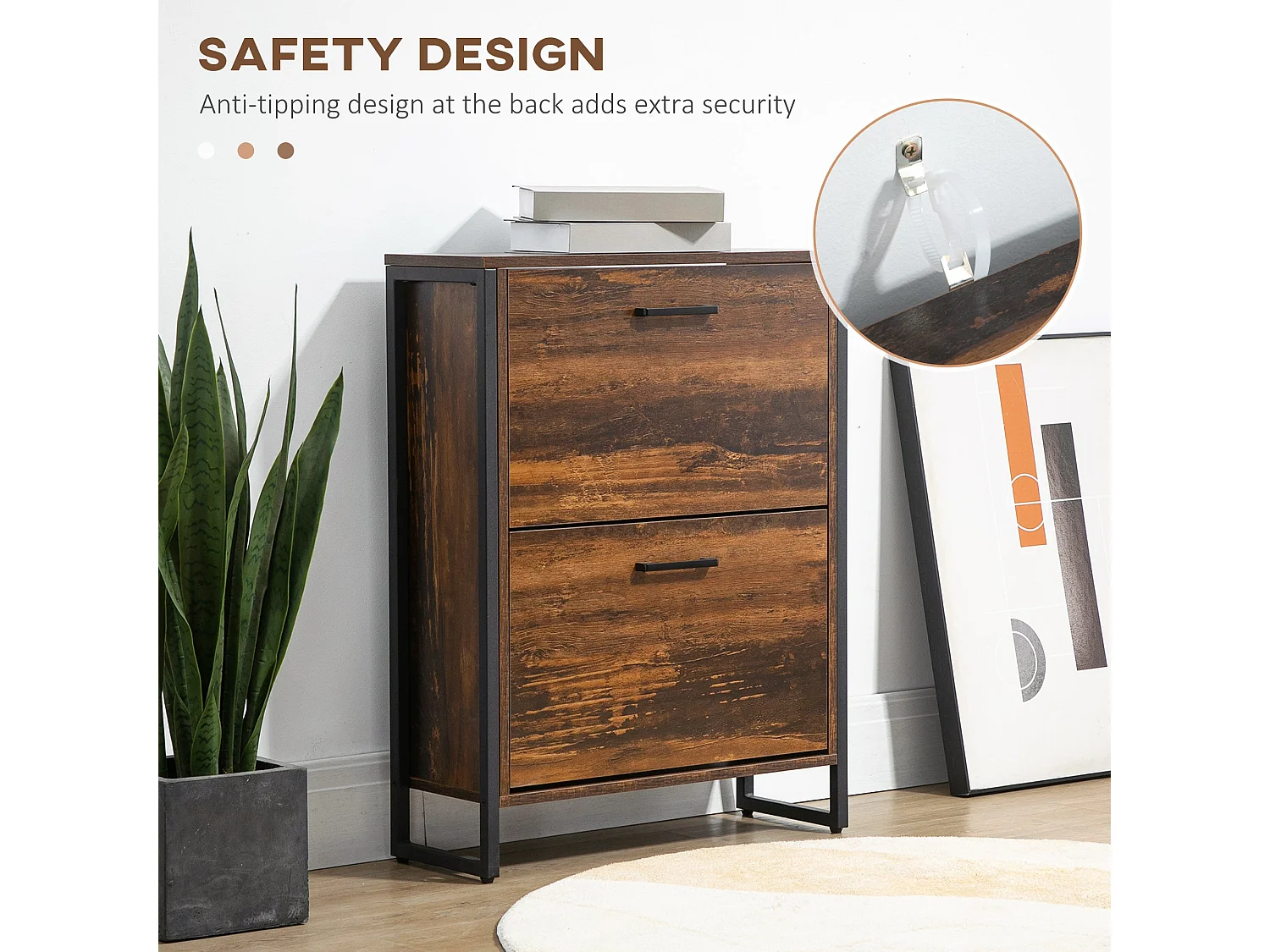 Conine Rustic Wood Effect 2 Door Shoe Cabinet Holds 12 Pairs