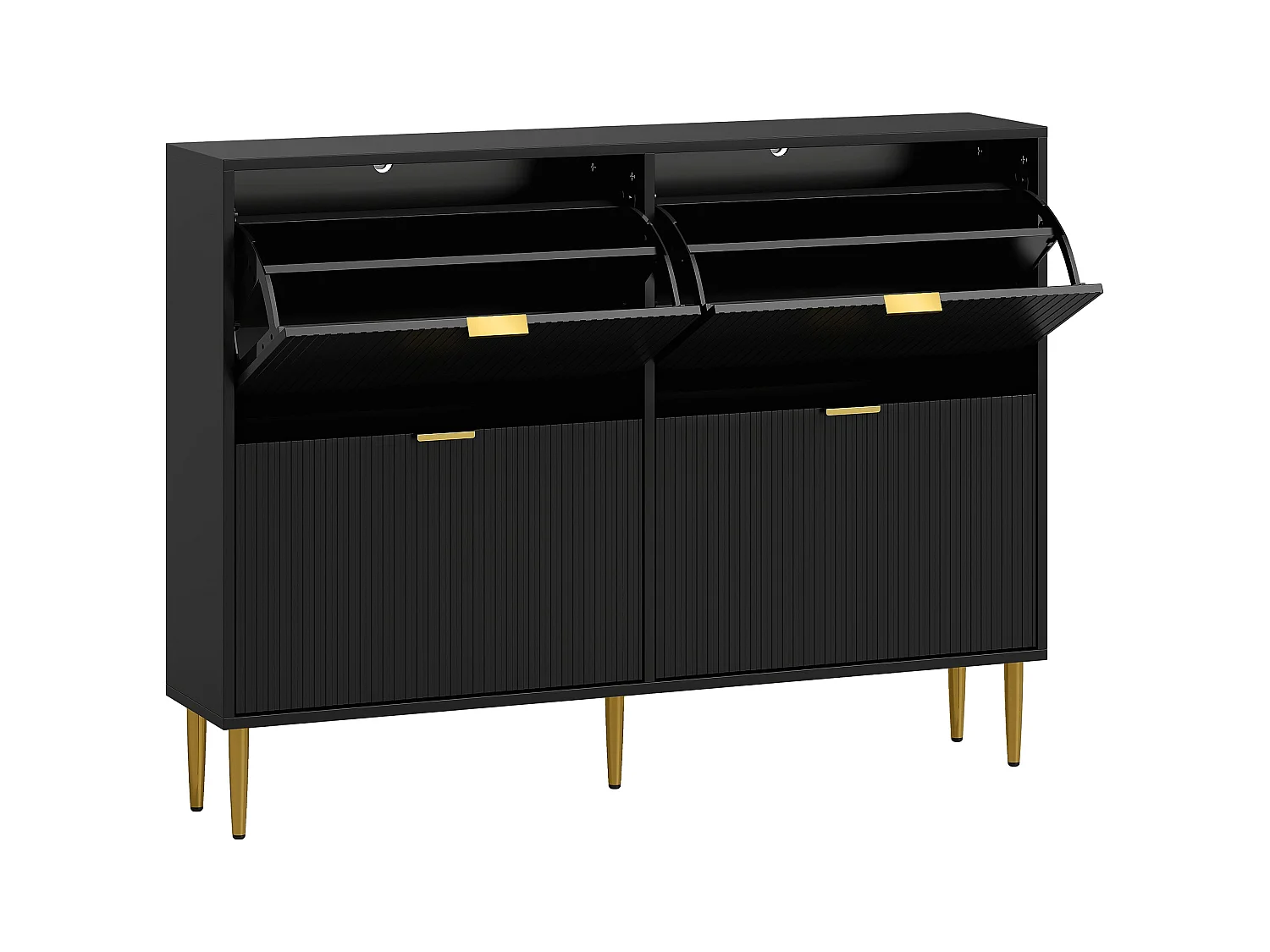 Cofa Zimo Black 4 Drawer Ribbed Shoe Cabinet with Gold Handles