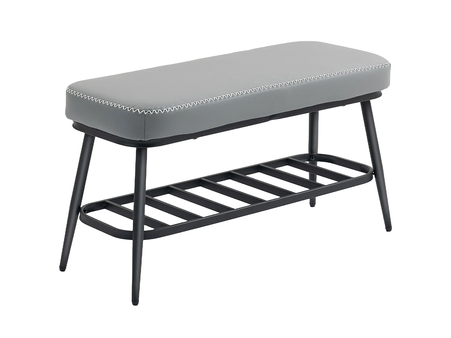 Hanoke Grey PU Leather Shoe Storage Bench with Cushioned Seat