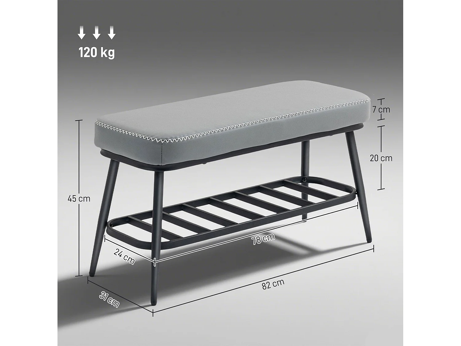 Hanoke Grey PU Leather Shoe Storage Bench with Cushioned Seat