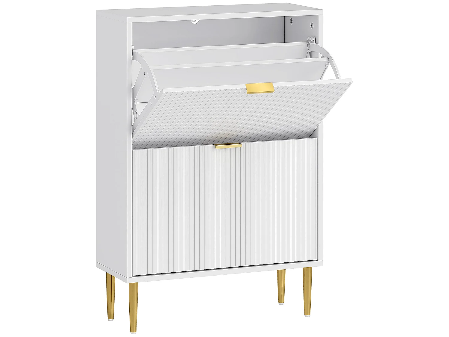 Baviva White 2 Drawer Shoe Cabinet with Ribbed Front and Gold Tone Accents
