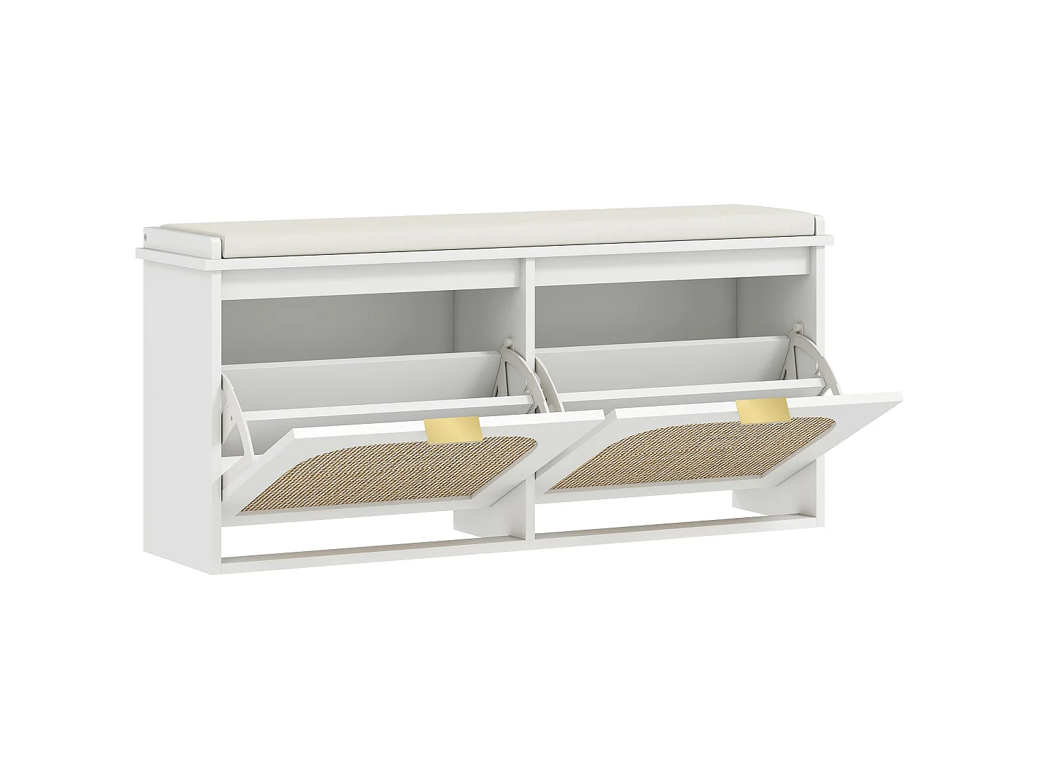 Hano White Boho Shoe Bench with Cushioned Seat and 2 Flip Drawers