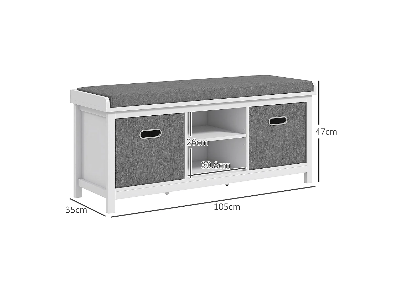 Keso Shoe Storage Bench White and Grey with Cushioned Seat