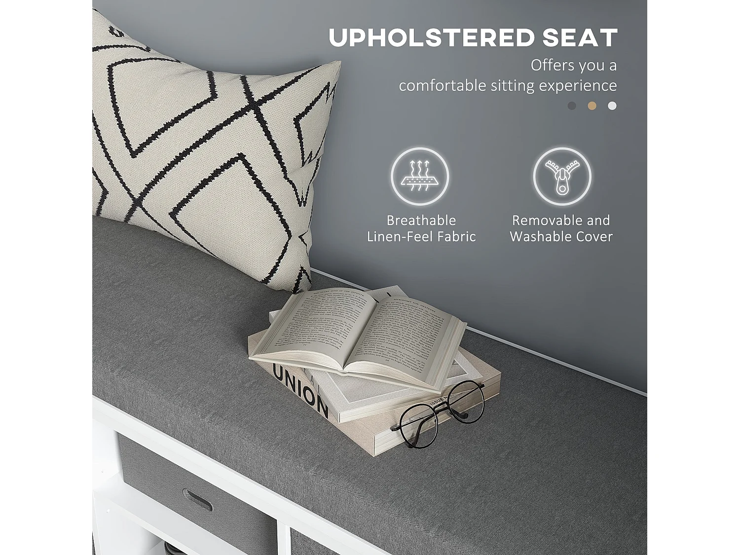 Keso Shoe Storage Bench White and Grey with Cushioned Seat