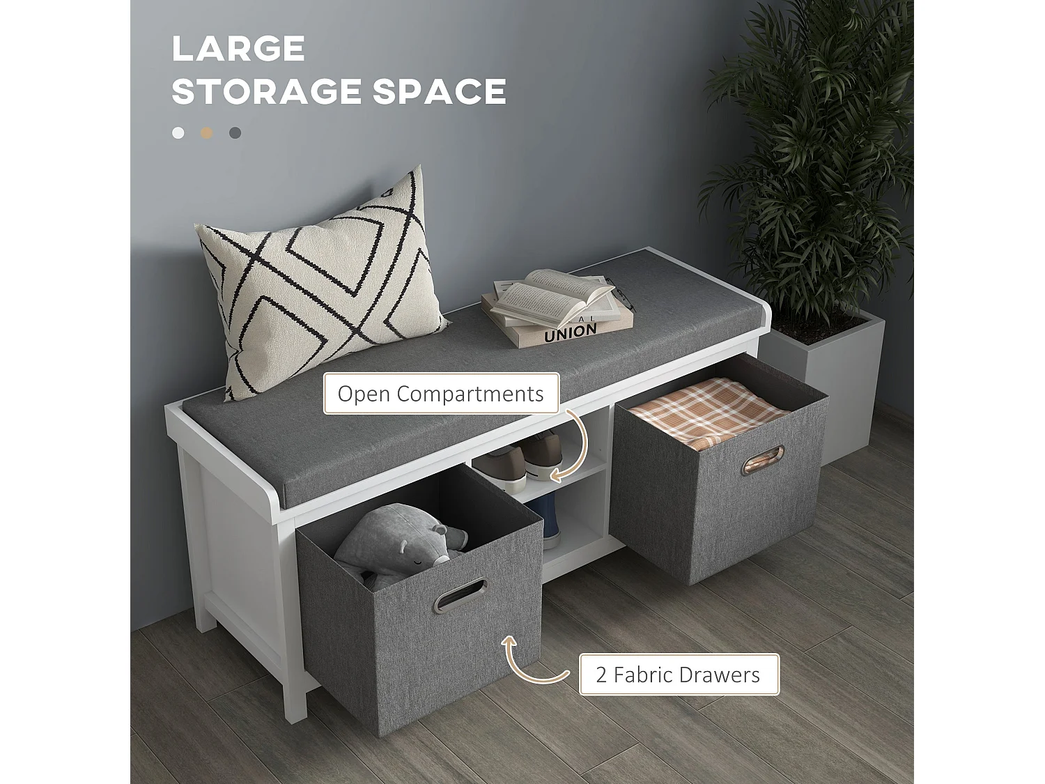 Keso Shoe Storage Bench White and Grey with Cushioned Seat