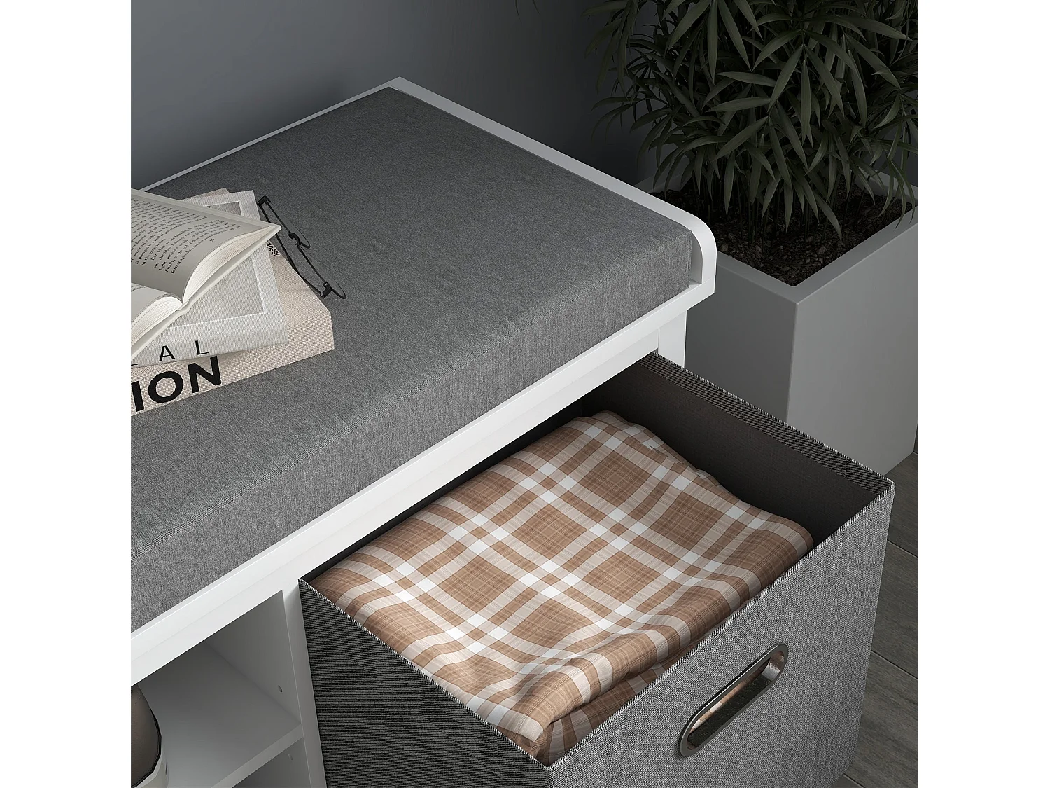 Keso Shoe Storage Bench White and Grey with Cushioned Seat