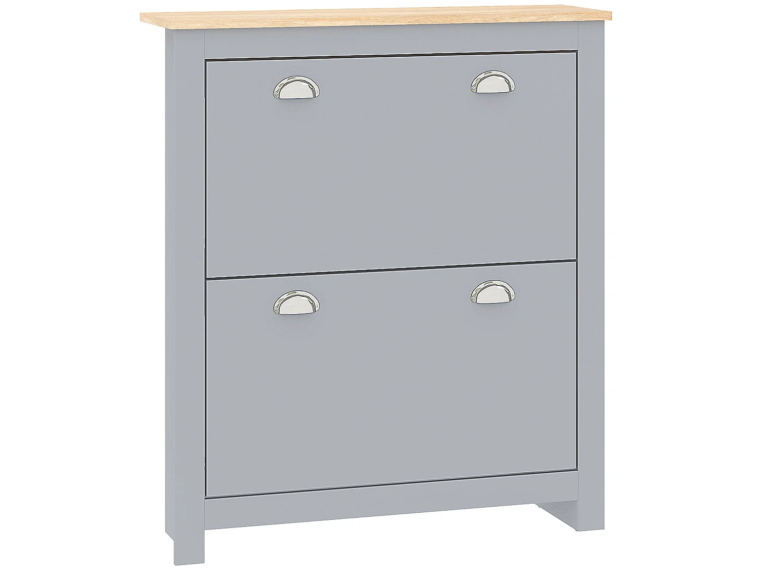 Kamcha Grey and Natural Narrow Shoe Cabinet with 2 Flip Drawers Stores 6 to 12 Pairs