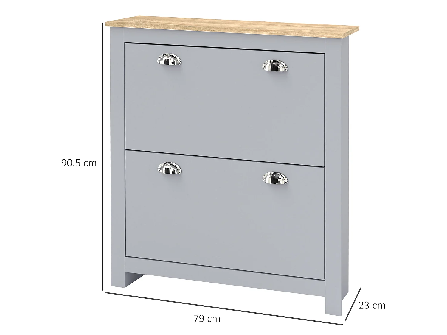 Kamcha Grey and Natural Narrow Shoe Cabinet with 2 Flip Drawers Stores 6 to 12 Pairs