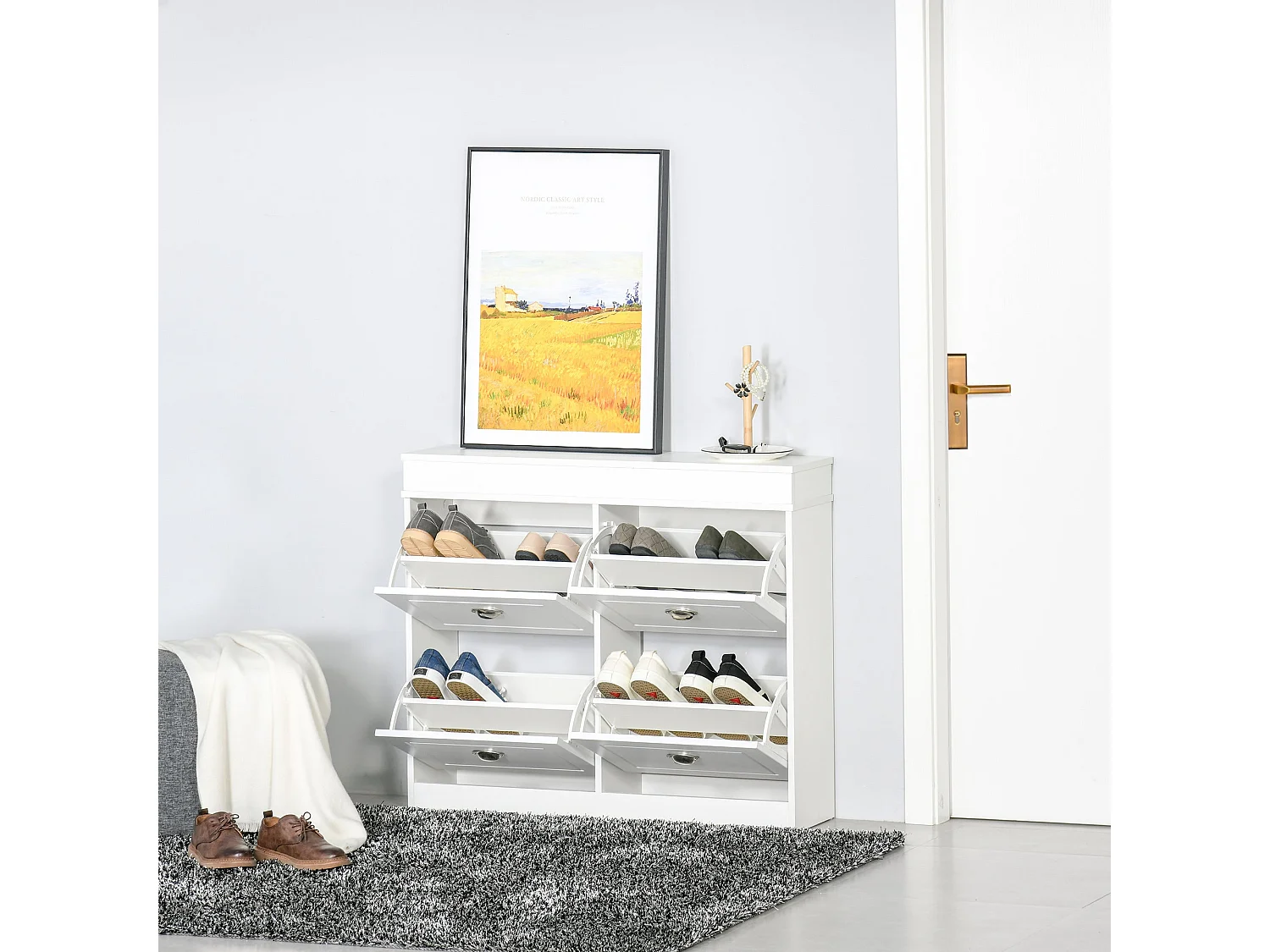 Sozita White 4 Drawer Flip Shoe Cabinet with Adjustable Shelves Slim Entryway Storage