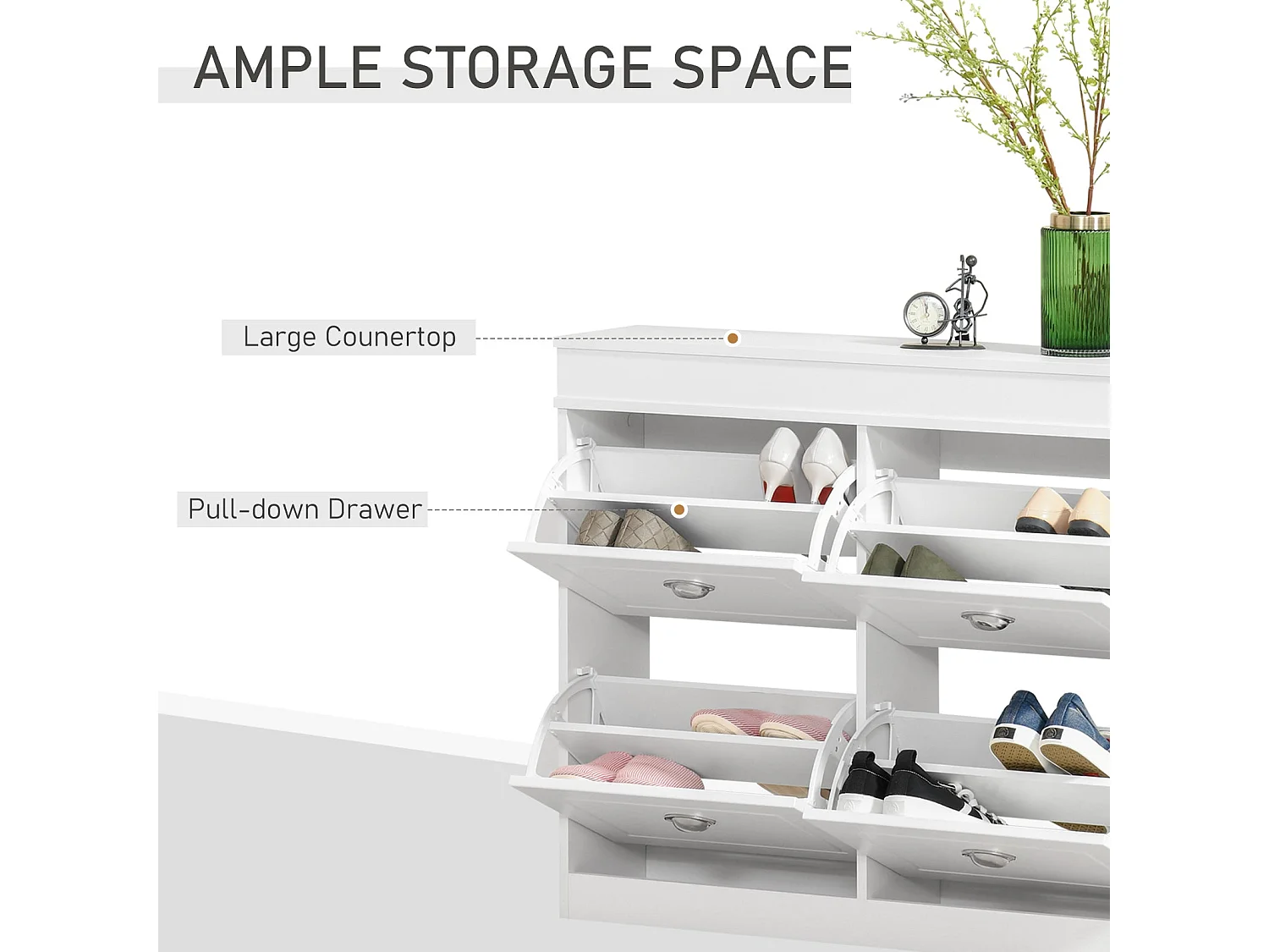 Sozita White 4 Drawer Flip Shoe Cabinet with Adjustable Shelves Slim Entryway Storage