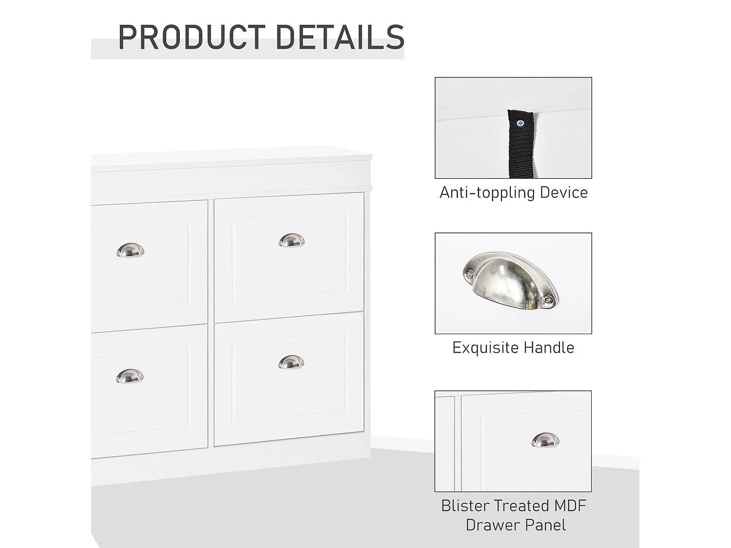 Sozita White 4 Drawer Flip Shoe Cabinet with Adjustable Shelves Slim Entryway Storage