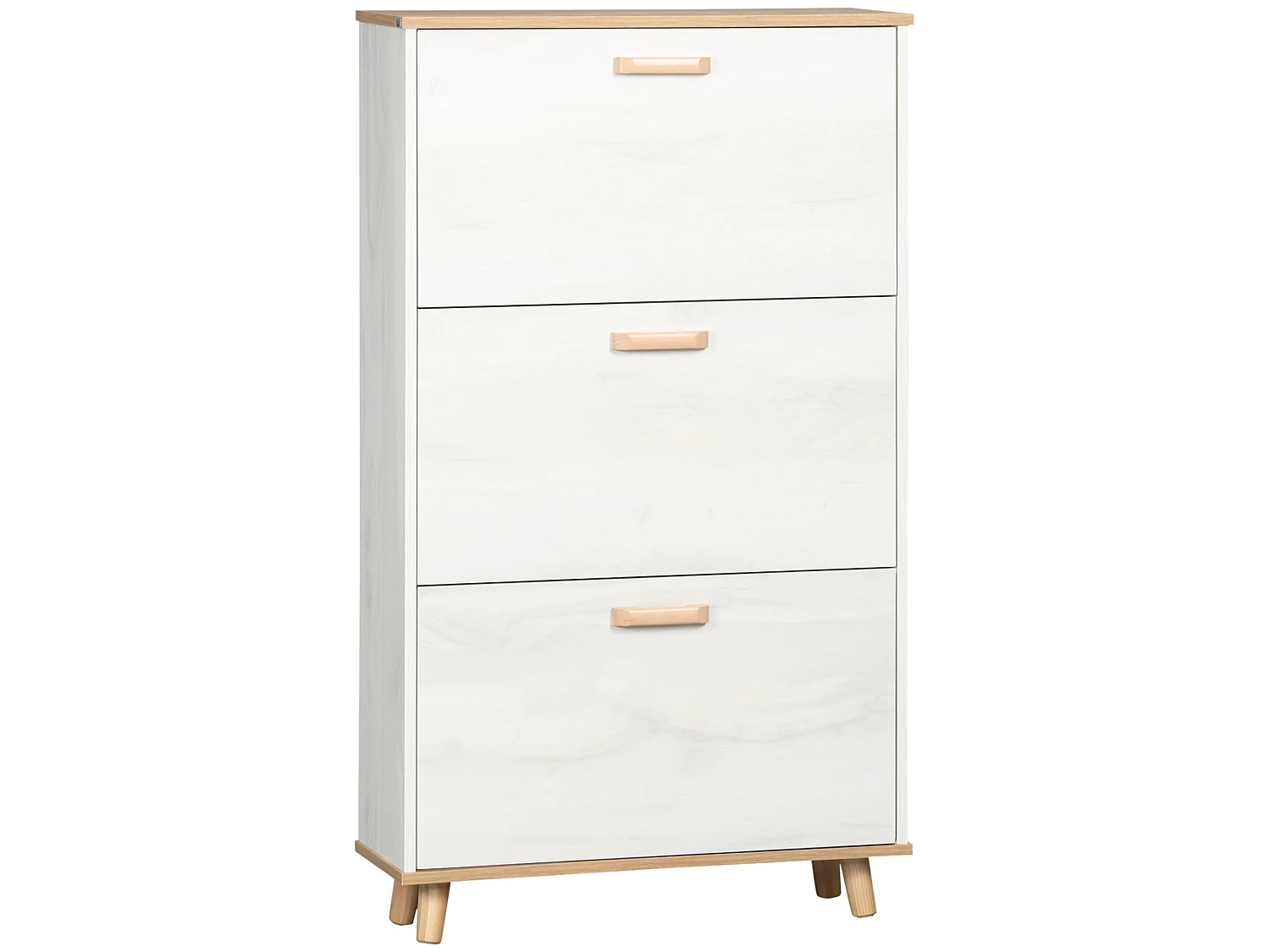 Romola Slim Cream White and Natural Shoe Cabinet with 3 Flip Drawers Fits up to 12 Pairs