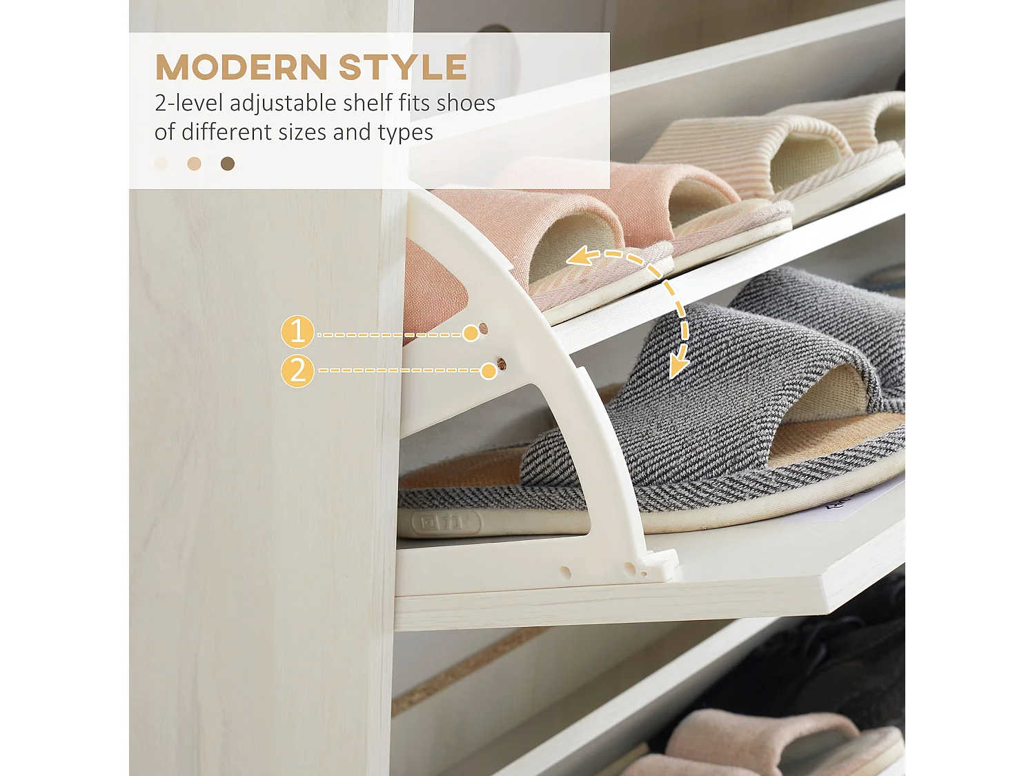 Romola Slim Cream White and Natural Shoe Cabinet with 3 Flip Drawers Fits up to 12 Pairs