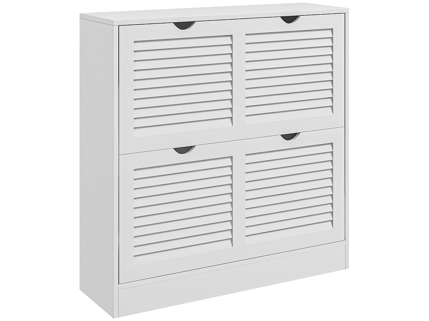 Nelu Neka White Slim Shoe Cabinet 2 Flip Drawers Slatted Design