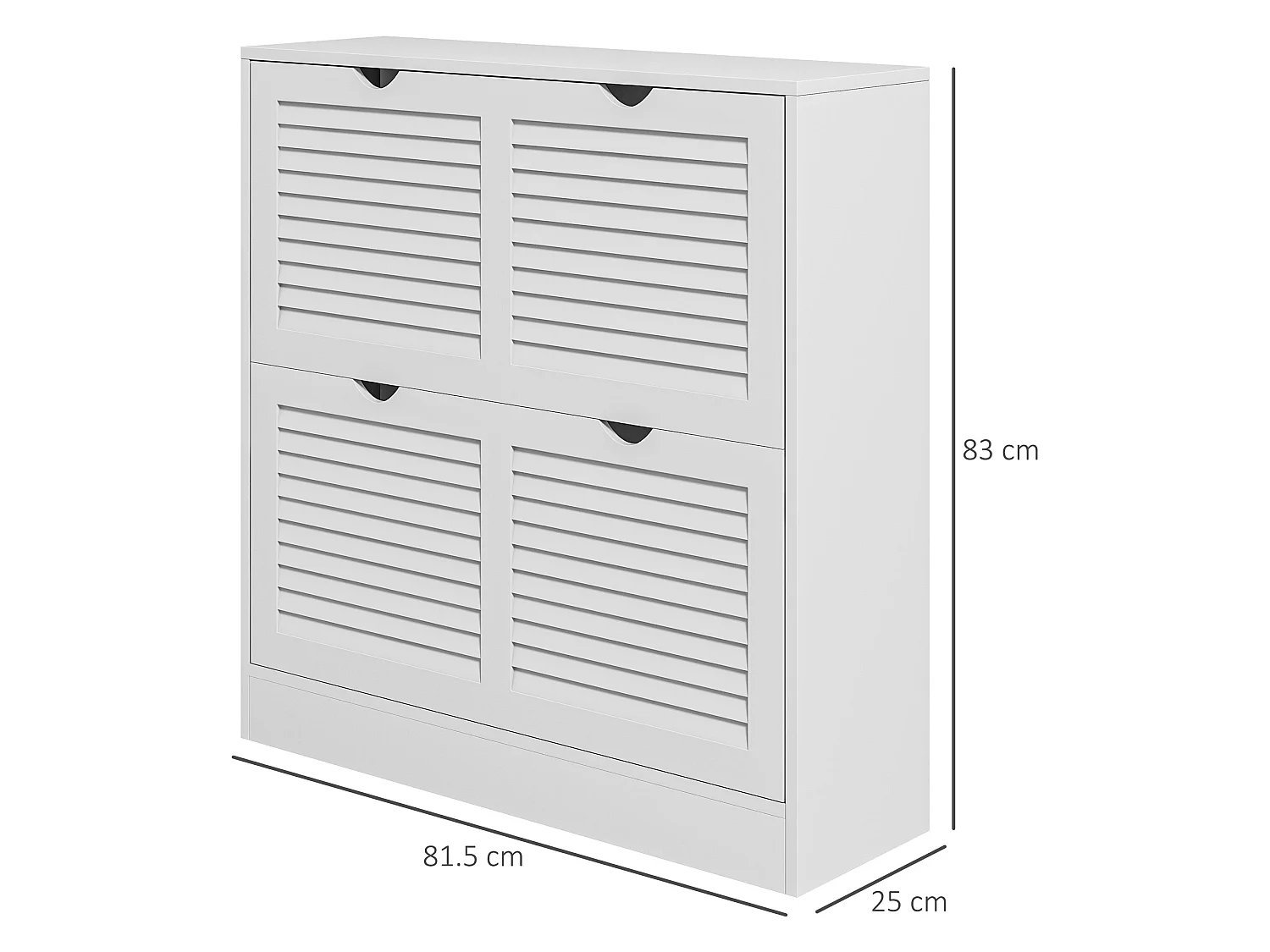 Nelu Neka White Slim Shoe Cabinet 2 Flip Drawers Slatted Design