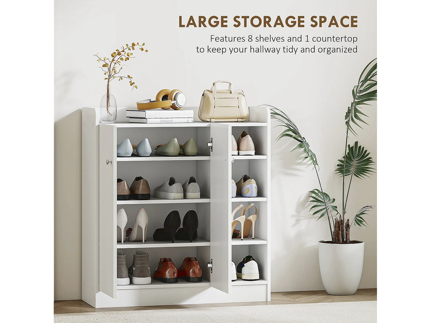 Rala White Shoe Cupboard 9 Shelves 2 Doors Adjustable Shelving