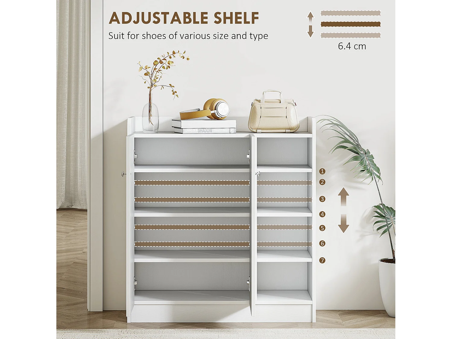 Rala White Shoe Cupboard 9 Shelves 2 Doors Adjustable Shelving