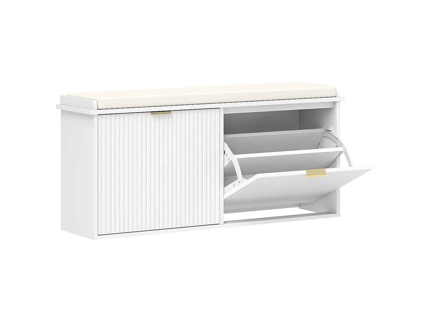Fasu Liha 10 Pair White Shoe Bench with Beige Cushioned Top