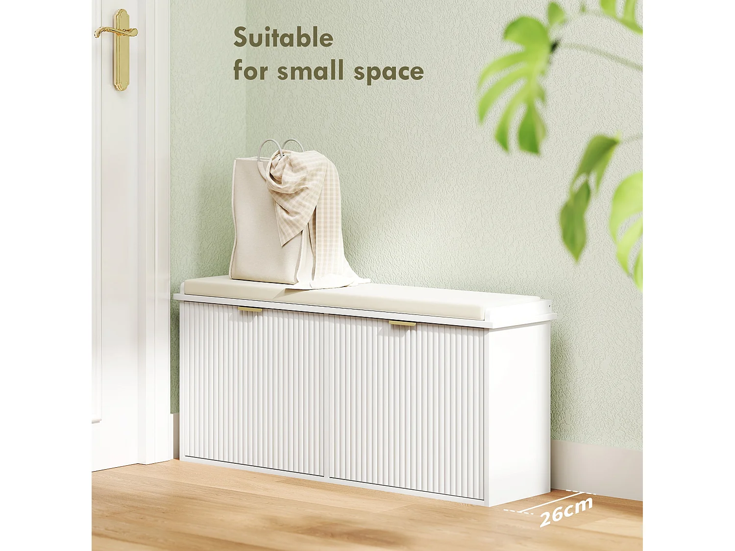 Fasu Liha 10 Pair White Shoe Bench with Beige Cushioned Top