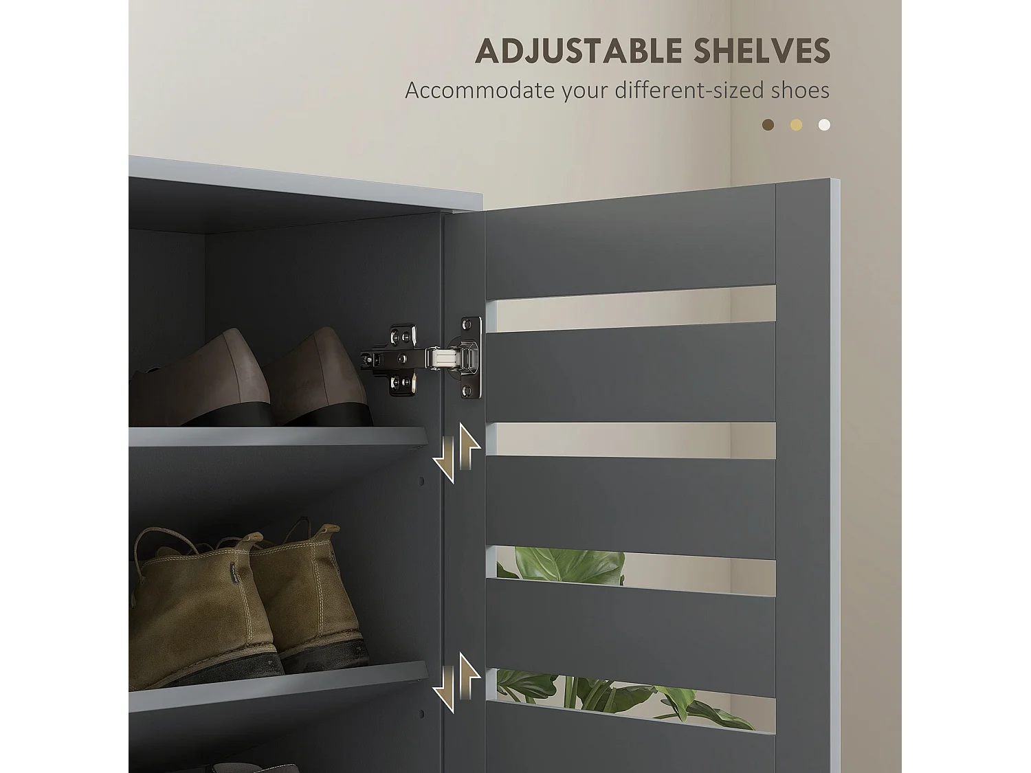 Zifa Slim Dark Grey Shoe Cabinet 5 Tier Storage with Slatted Doors