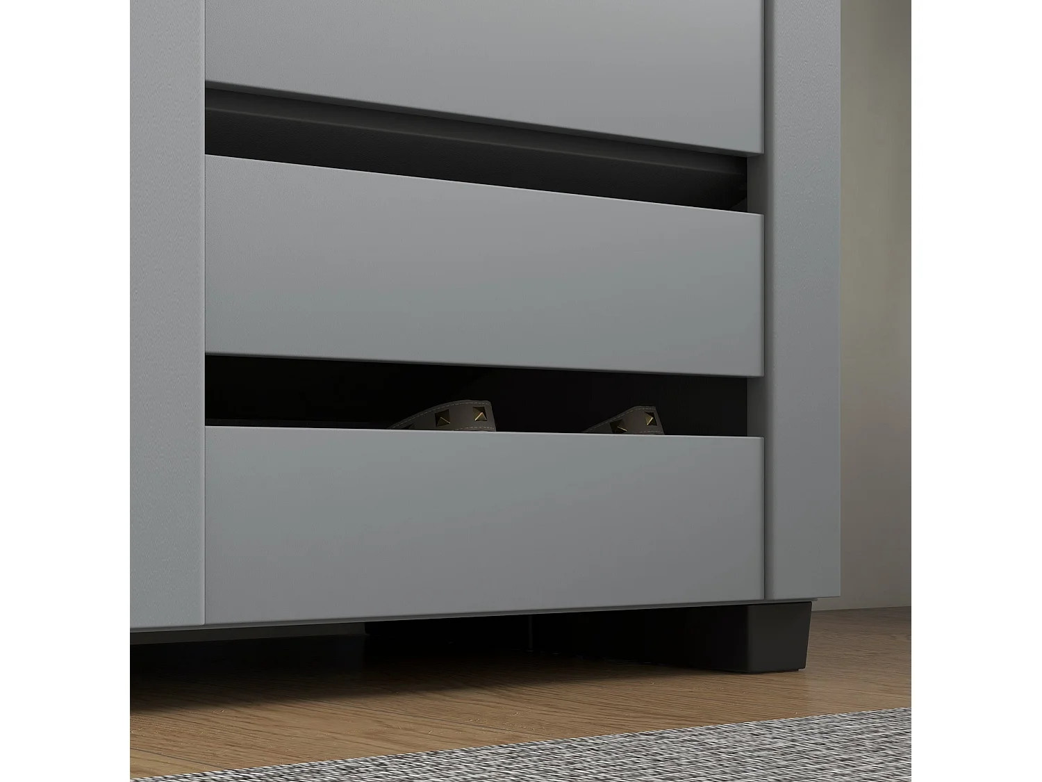 Zifa Slim Dark Grey Shoe Cabinet 5 Tier Storage with Slatted Doors