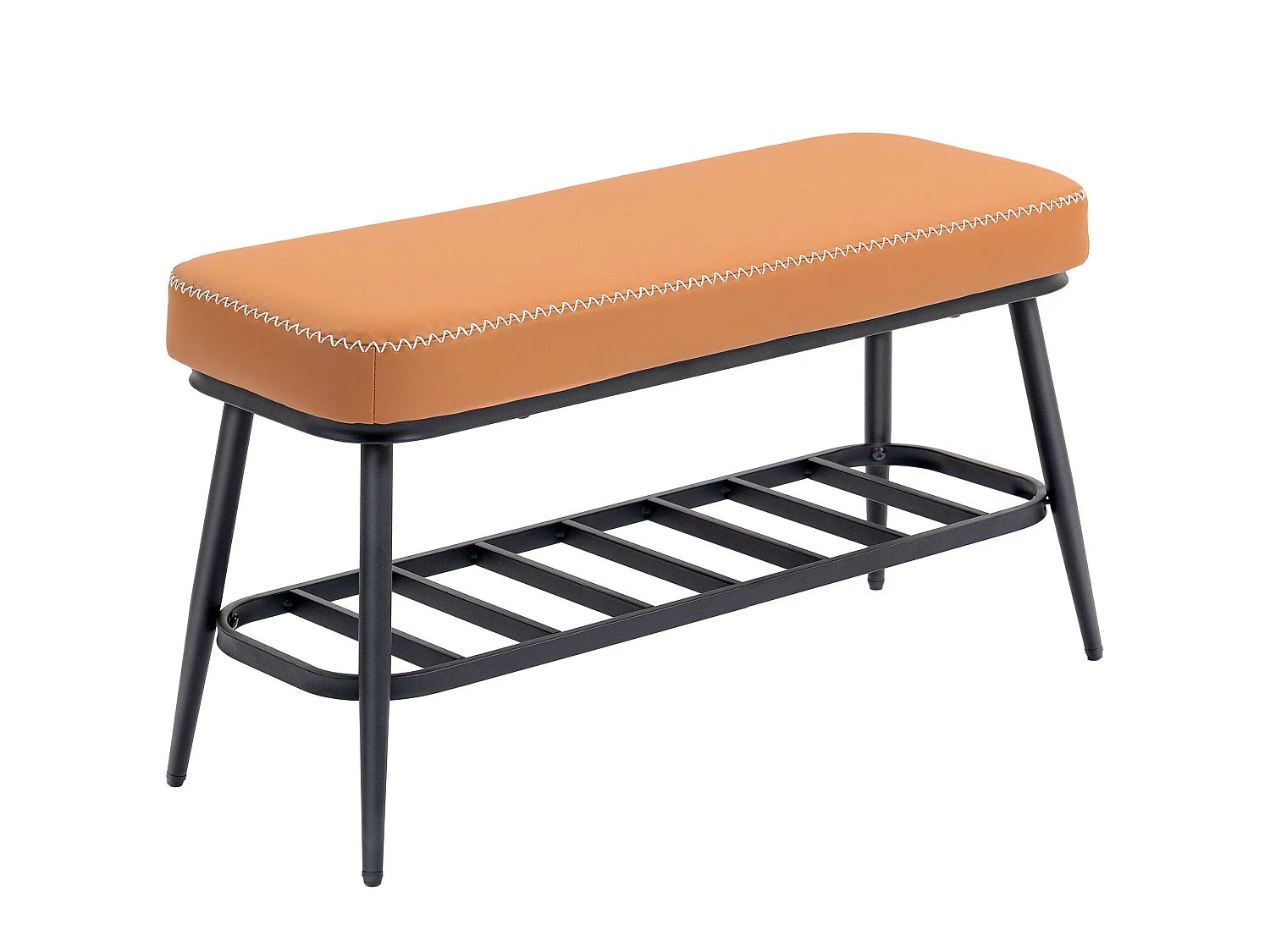 Elbani Faux Leather Orange Shoe Storage Bench with Cushioned Seat